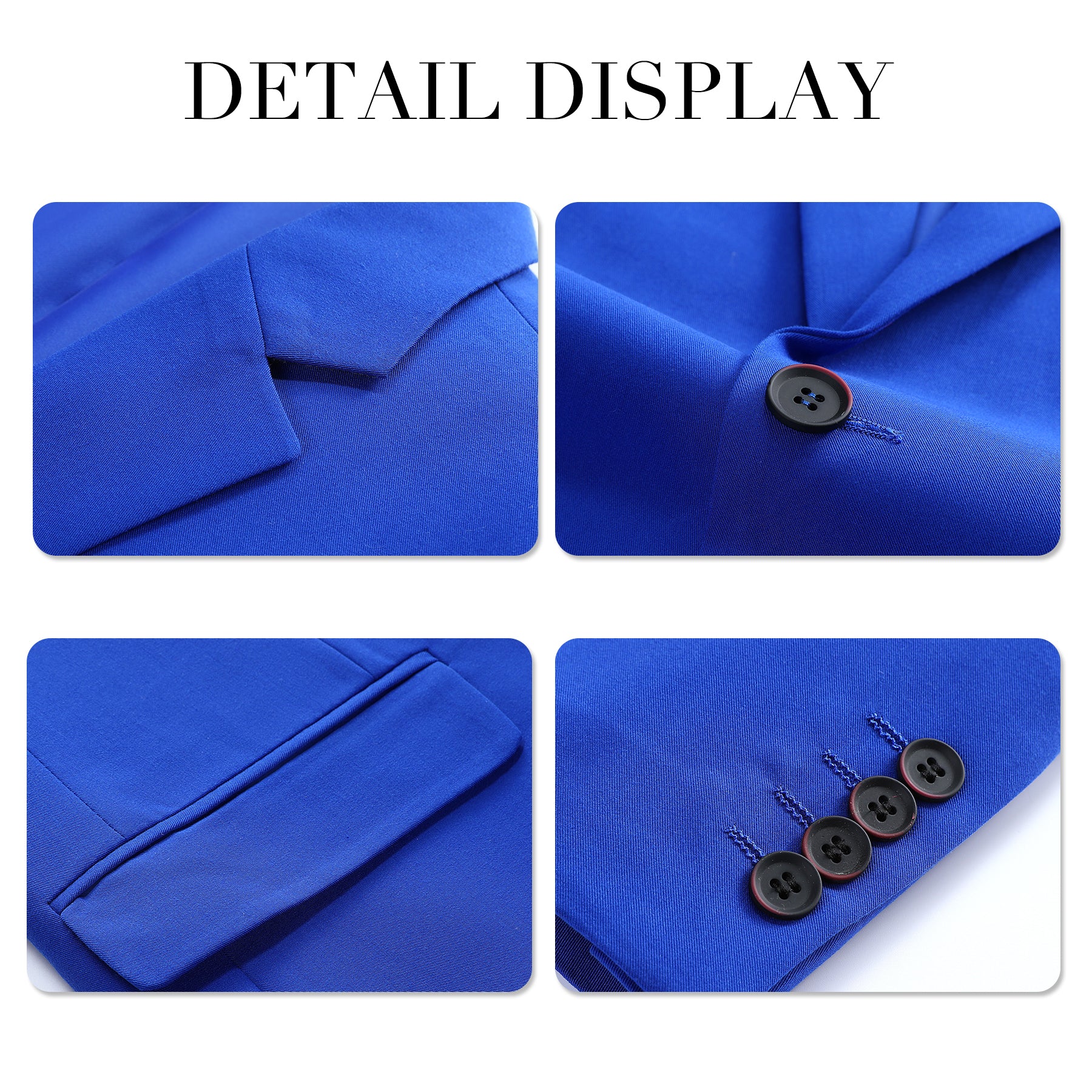 3 Piece Men's Solid 2 Button Suit Royal Blue - Formal Business Attire for Weddings, Office & Special Occasions
