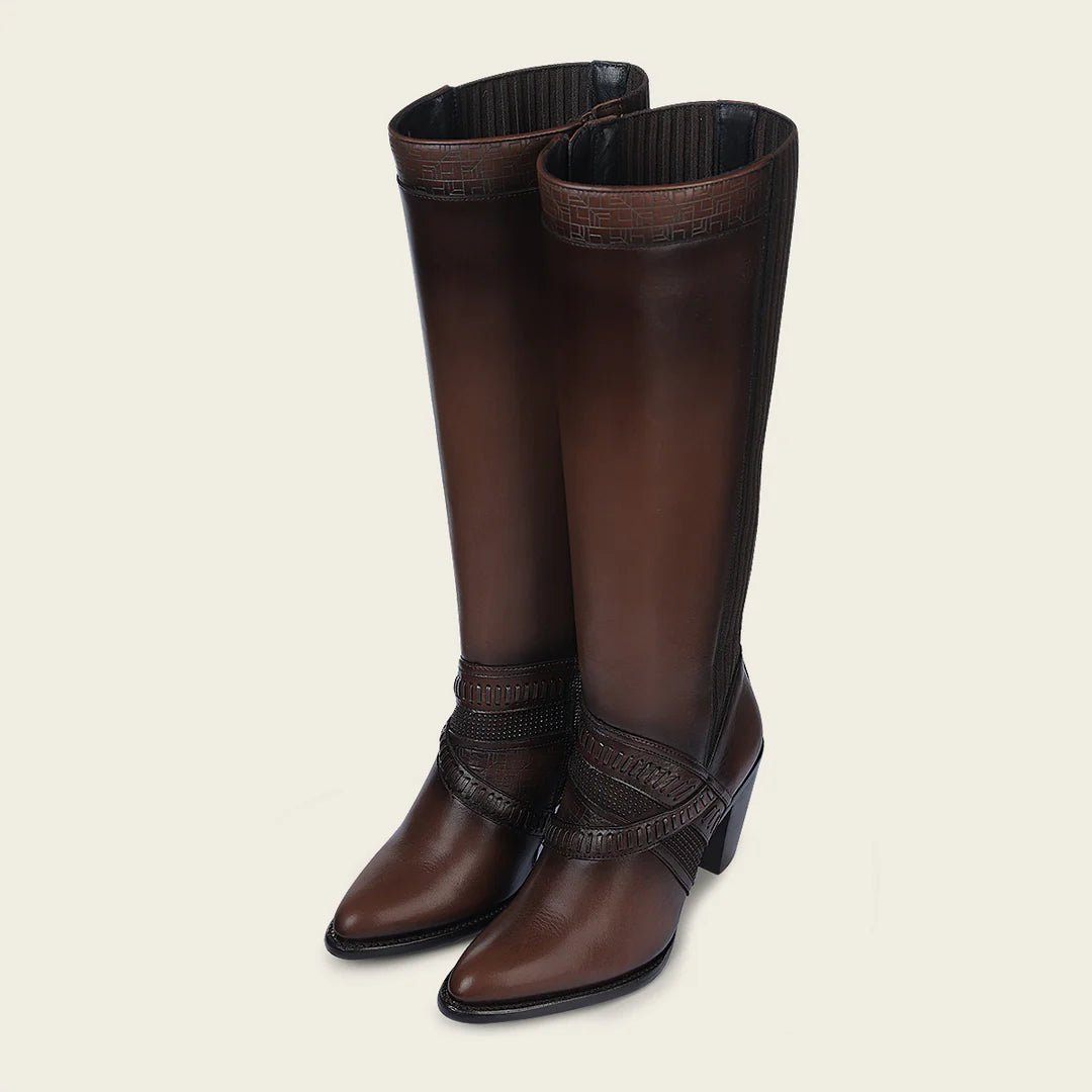 **3F99RS Women's Western Cowgirl Knee High Boots - Genuine Cowhide Leather, Honey Color - Perfect for Rodeo, Country Dancing & Cowboy Boots Fashion**