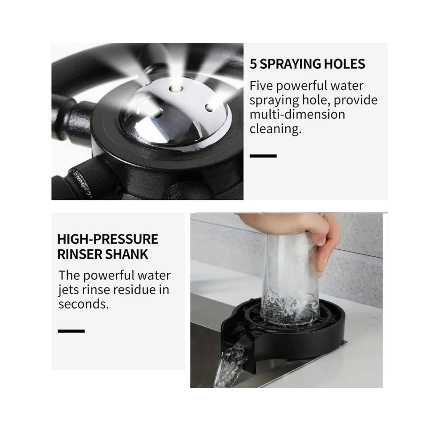 Premium Glass Rinser for Kitchen Sink - Fast Faucet Cup Washer with Complete Installation Kit | Perfect for Cleaning Cups, Baby Bottles, Kitchenware & Bar Glassware (Black, ABS) | Ideal for Home Bars, Restaurants & Daily Dishwashing