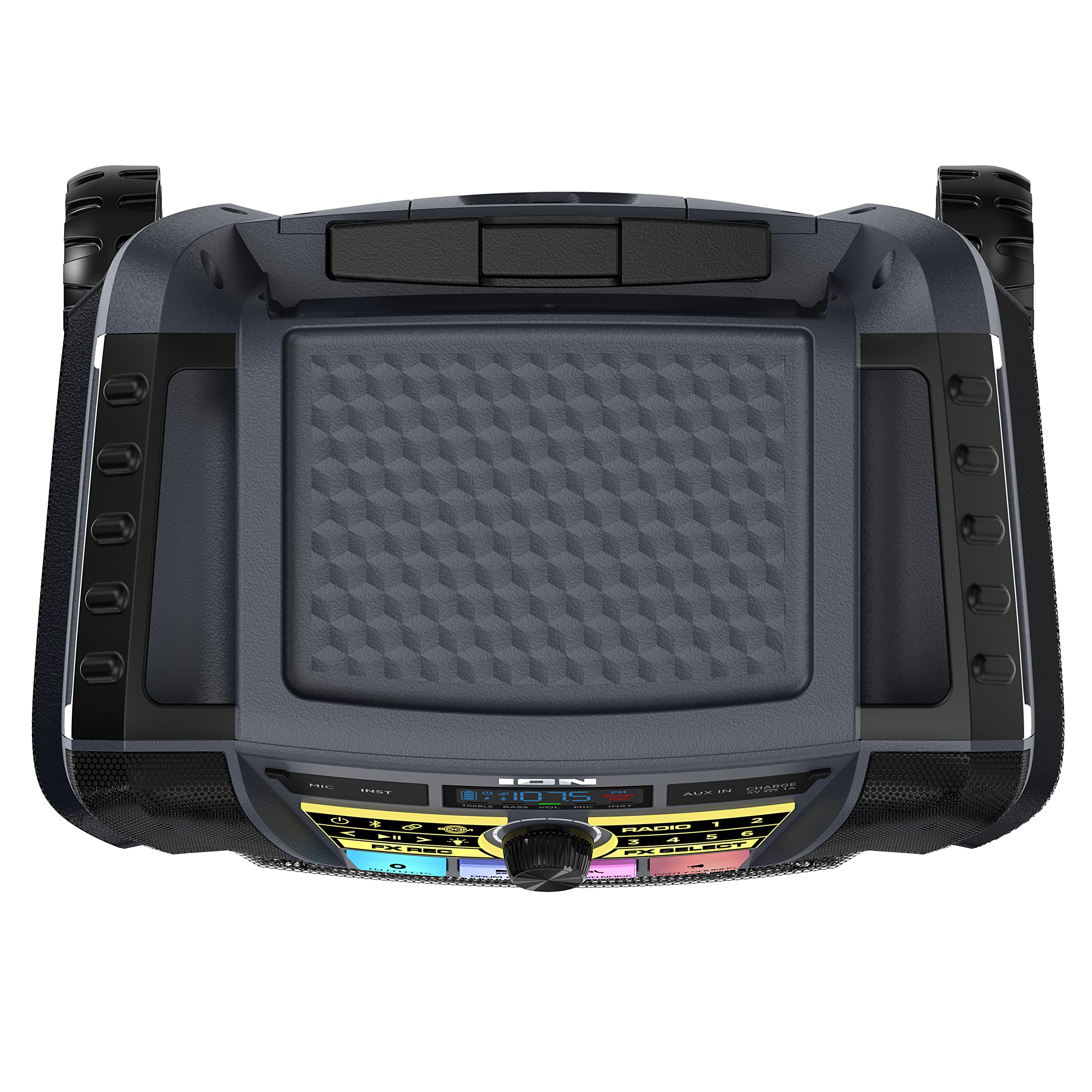 ION Block Rocker XL - 220W Portable Bluetooth Party Speaker with Karaoke Mic, Rechargeable Battery, 5 Speakers, LED Lights, FM Radio, USB Charging & App - Perfect for Outdoor Events, Beach Parties, Backyard BBQs and Tailgating
