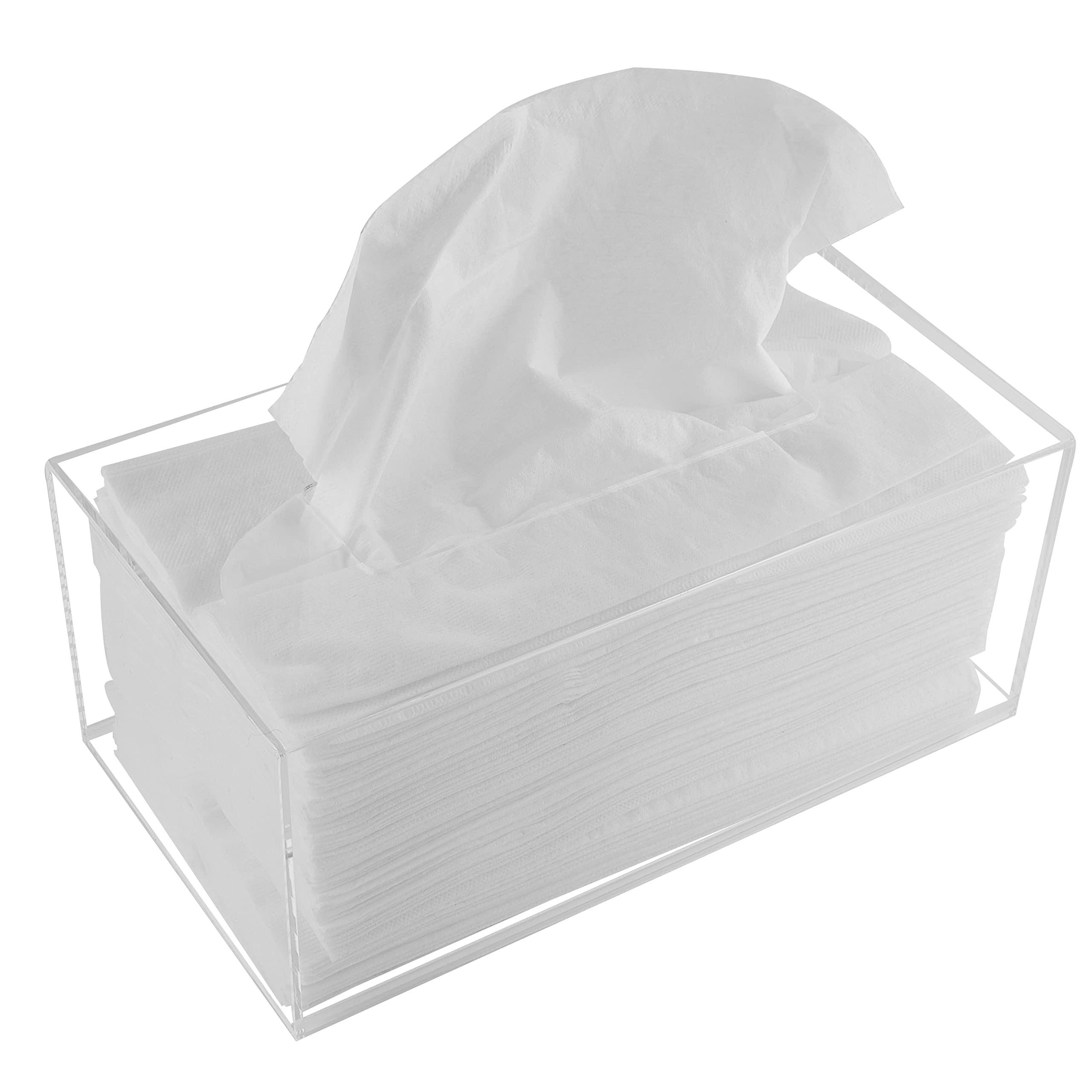 Clear Acrylic Tissue Box Holder - Rectangle Dispenser for Facial Tissues, Napkins & Dryer Sheets | Bathroom, Bedroom, Office & Vanity Organizer | Modern Home & Desk Decor Accessory