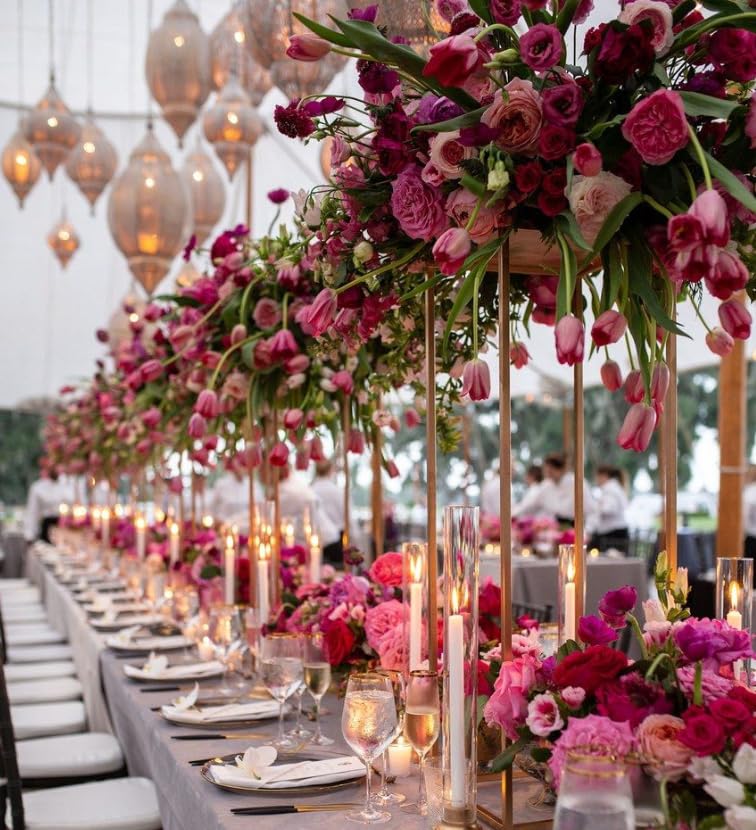 23.6 Inch 10-Piece Gold Metal Column Vases - Elegant Wedding Table Centerpieces, Floral Stands for Parties, Events & Home Decor - Perfect for Weddings, Banquets, and Special Occasions