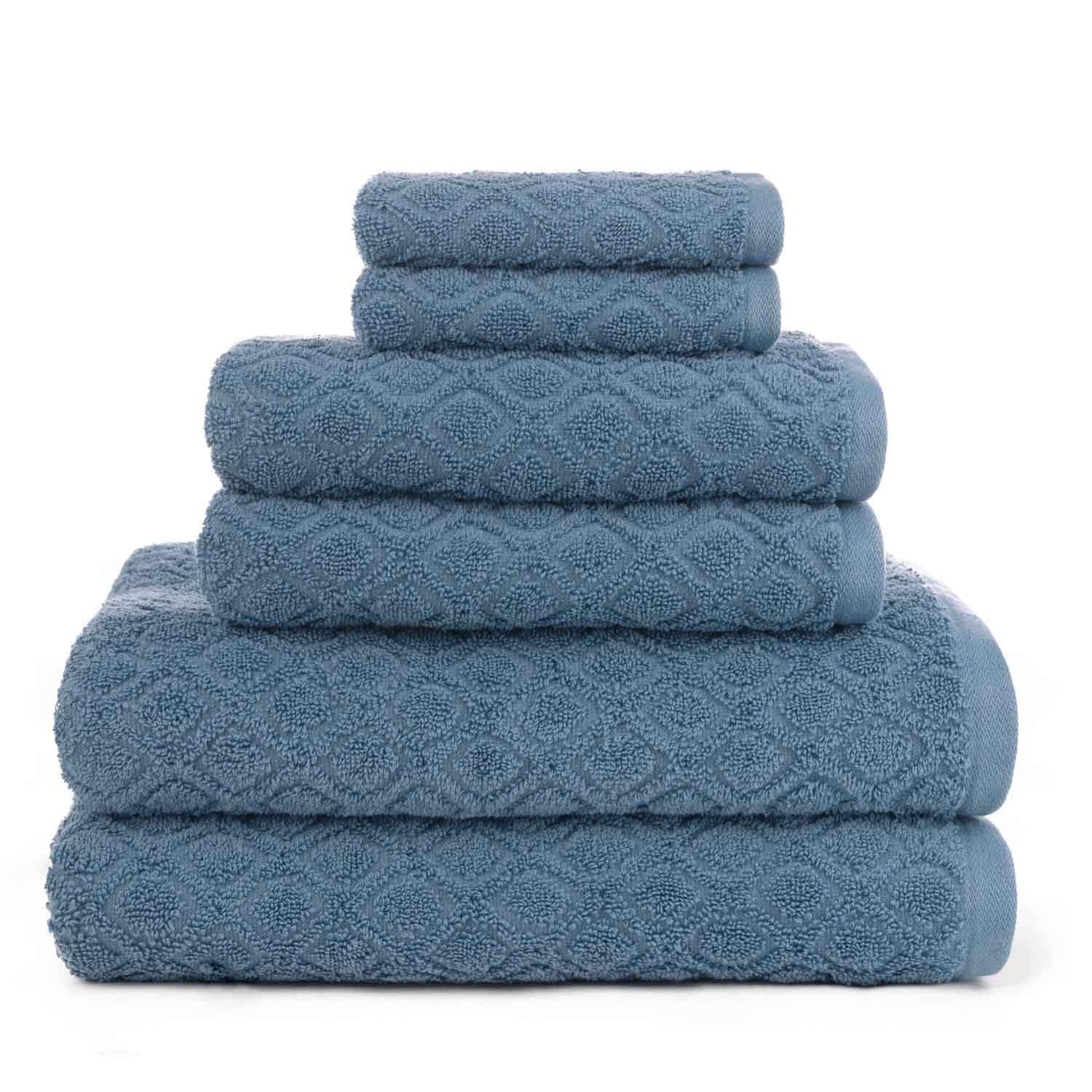 Premium 6-Piece Bath Towel Set - Diamond Textured, Super Absorbent & Soft - Kingsboro Captains Blue - Perfect for Spa, Bathroom & Guest Use