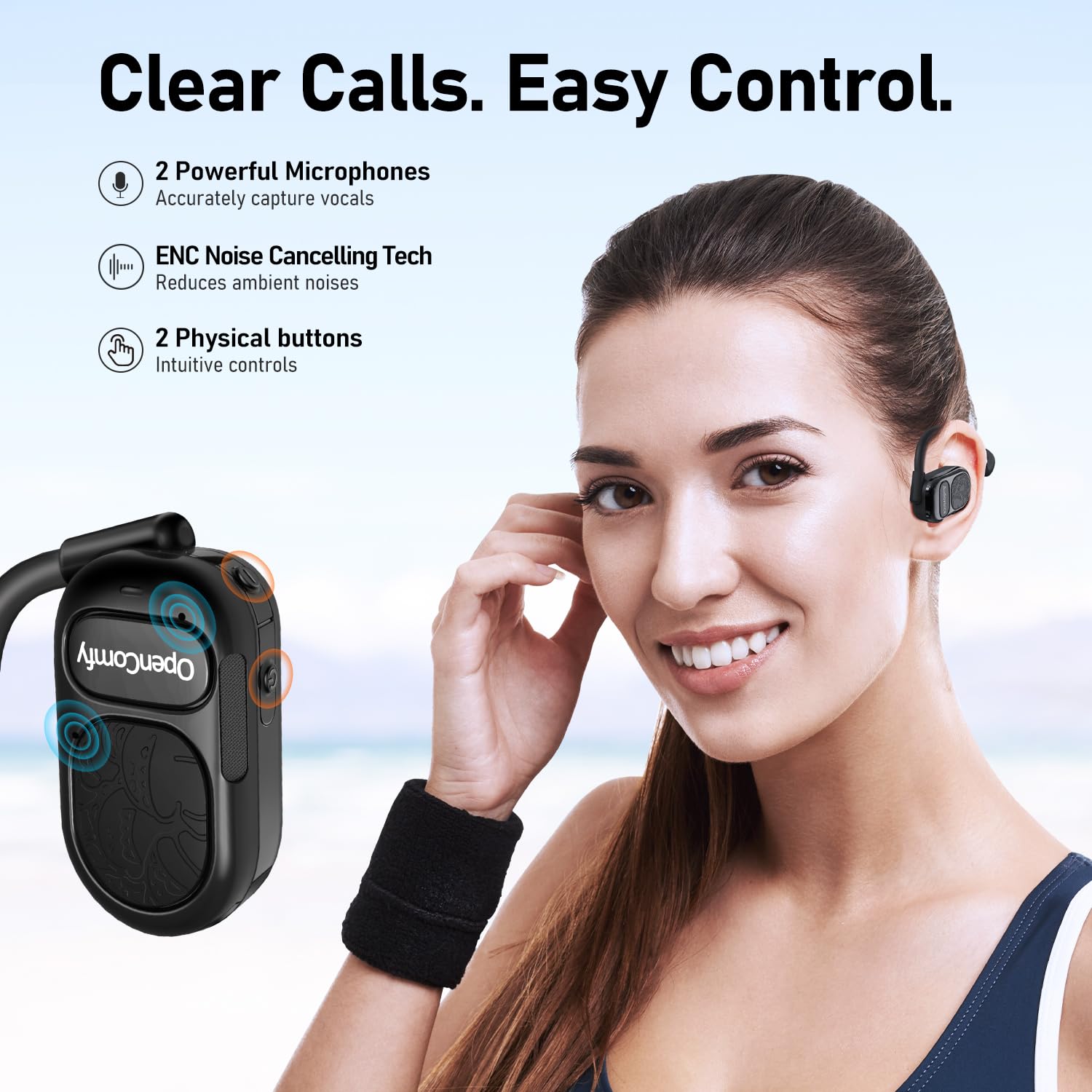 OpenComfy CF201 Wireless Open-Ear Bluetooth Headphones for Running - Superior Sound, Comfortable Secure Fit with Ambient Awareness (Black) - Perfect for Jogging, Gym Workouts & Outdoor Activities