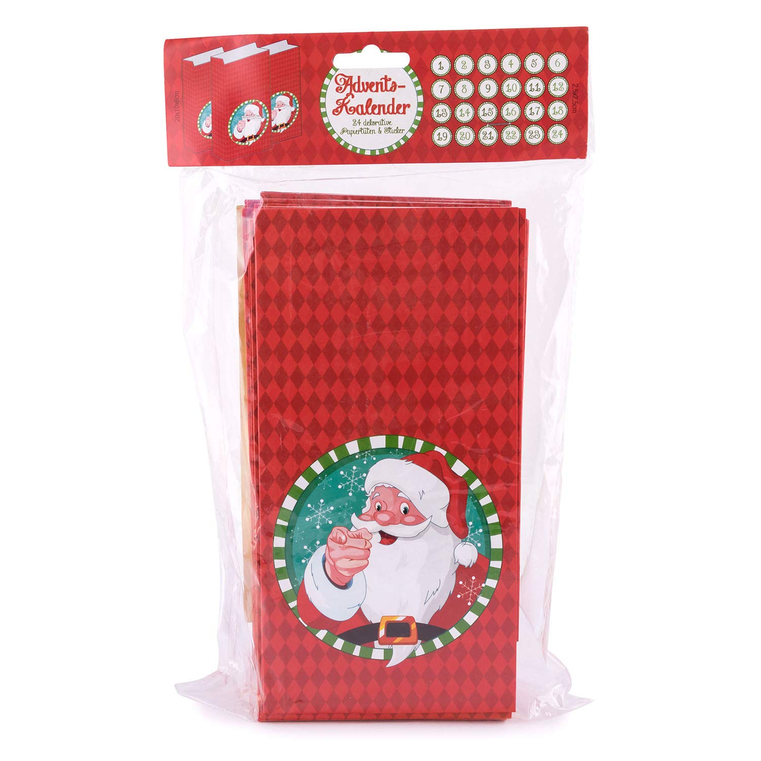 24-Piece Santa Claus Advent Calendar Gift Bags Set with Number Stickers - Fillable Christmas Countdown Bags for Holiday Party Favors, Classroom Rewards & Festive Gift Giving