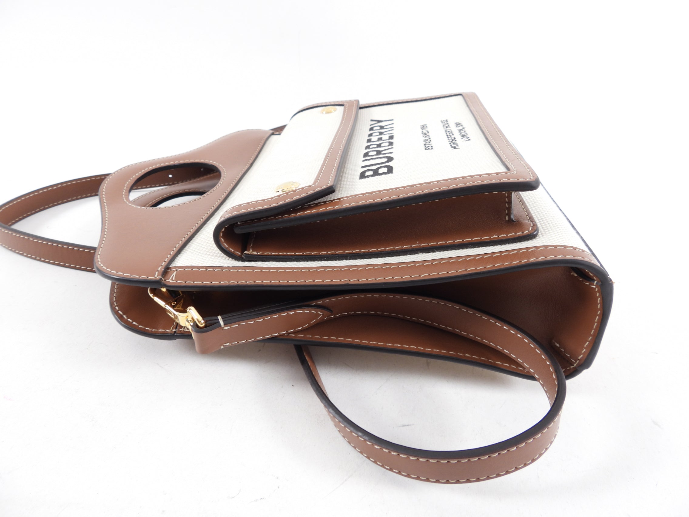 Burberry Small Canvas and Leather Pocket Bag - Stylish Crossbody Bag for Women | Perfect for Everyday Use, Travel & Casual Outings