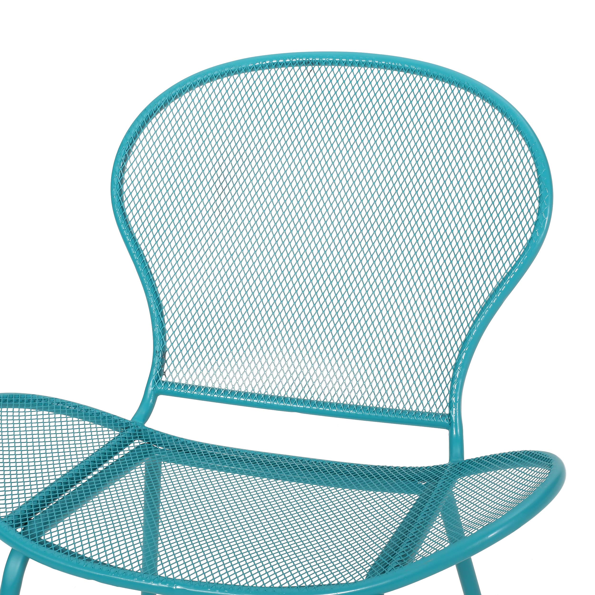 GDFStudio Modern Outdoor 2-Seater Iron Bistro Set with Side Table in Matte Teal - Patio Garden Conversation Set for Small Spaces, Balcony or Porch