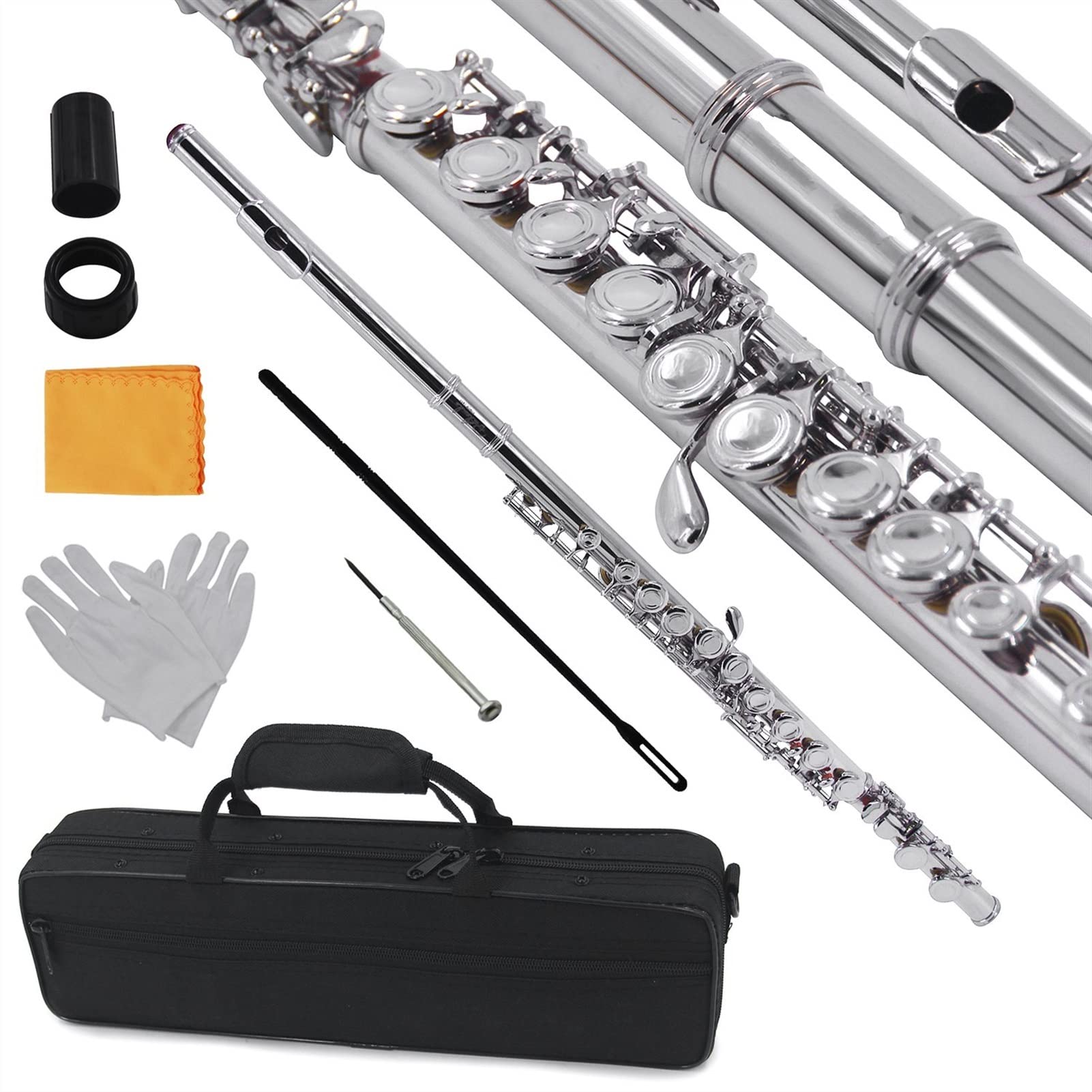 **Professional C Flute 16 Keys Closed Hole Cupronickel Flute with Carry Case, Cleaning Kit & Accessories – Perfect for Beginners, Students & Performers – Ideal for School Bands, Practice & Live Performances**
