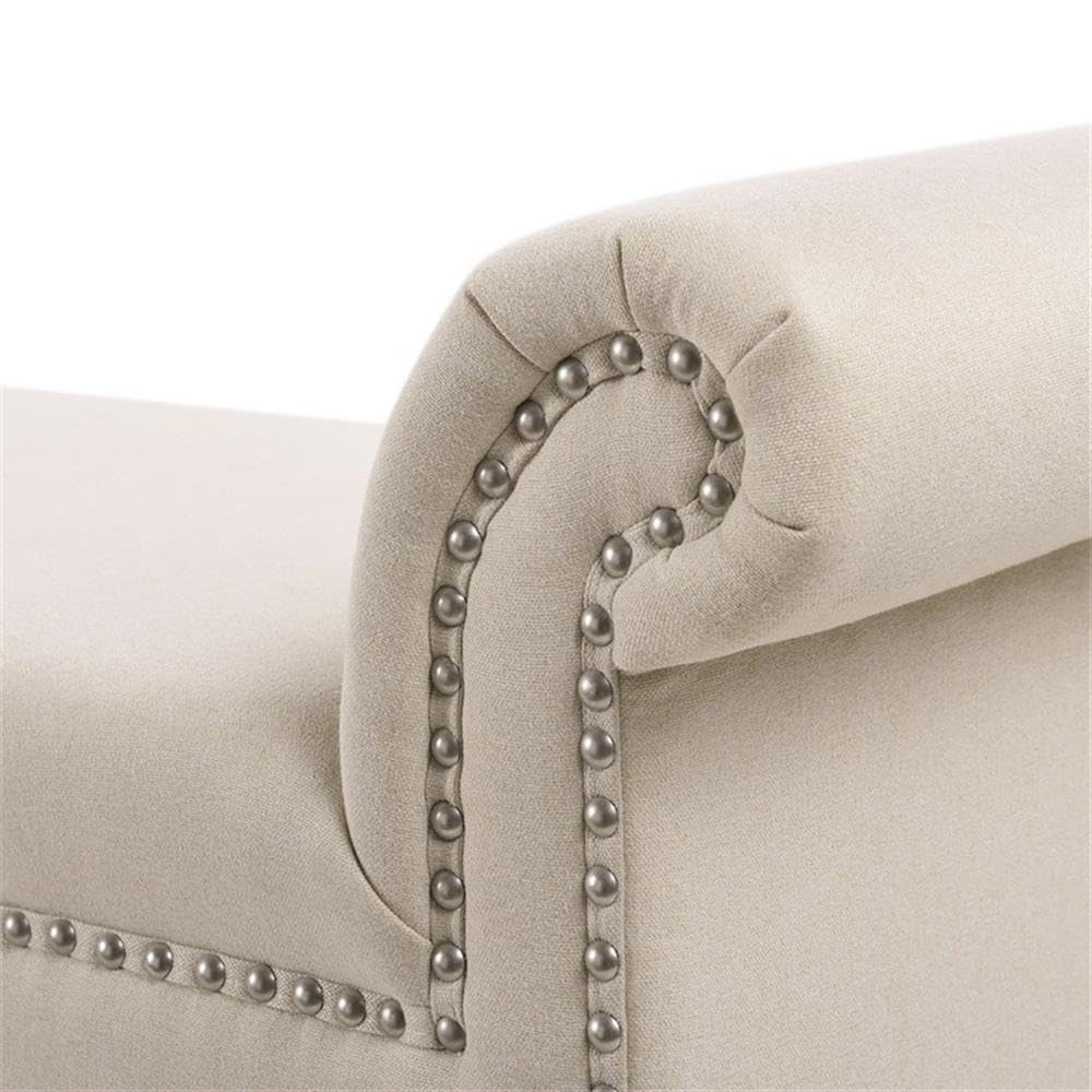MAKLAINE Modern Roll Arm Entryway Accent Bench in Sky Neutral - Stylish Upholstered Storage Bench for Hallway, Living Room & Bedroom - Perfect for Small Space Decor & Extra Seating