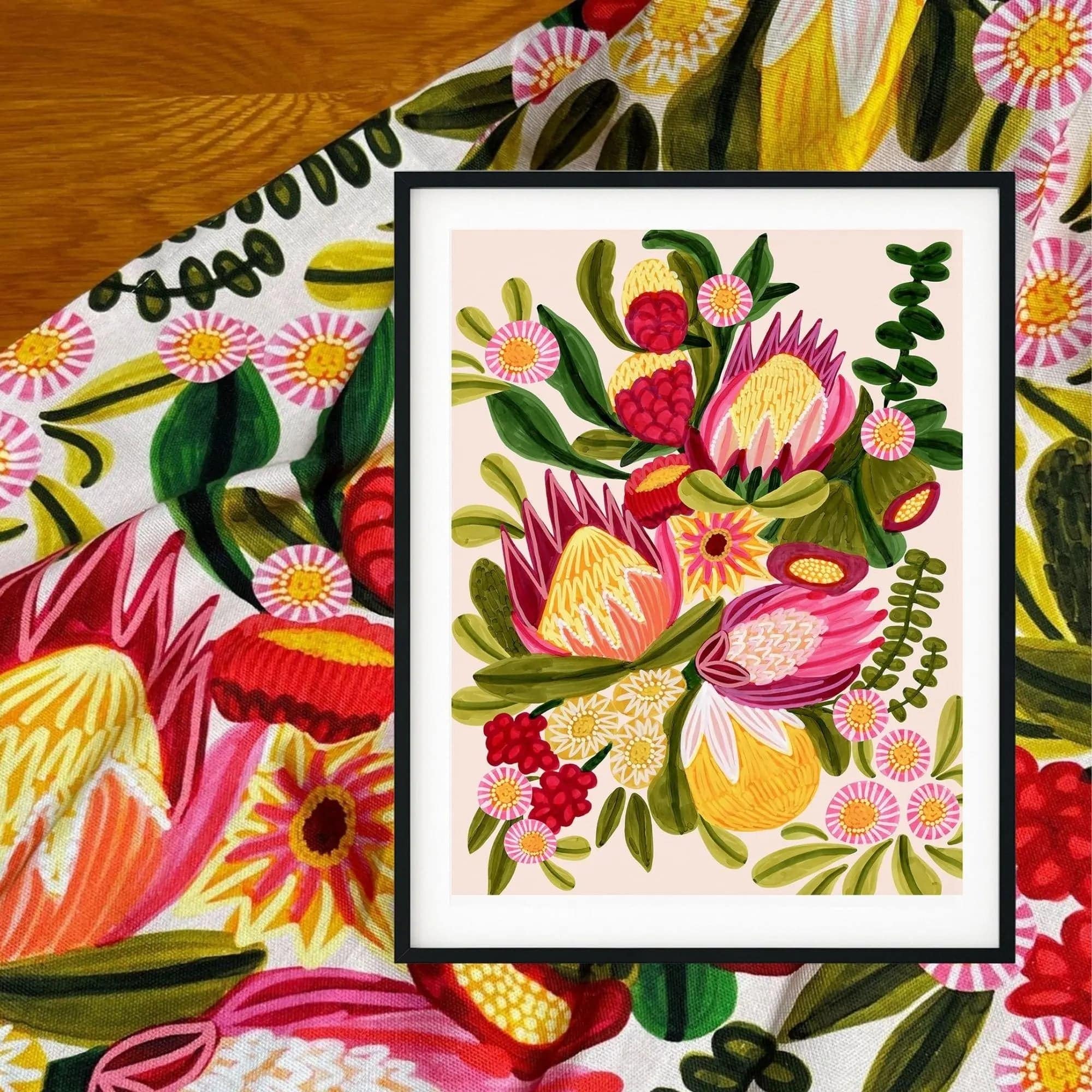 Festive Proteas Botanical Wall Art Gift Set - Elegant Floral Home Decor for Living Room, Bedroom & Office - Perfect Housewarming, Wedding & Birthday Present