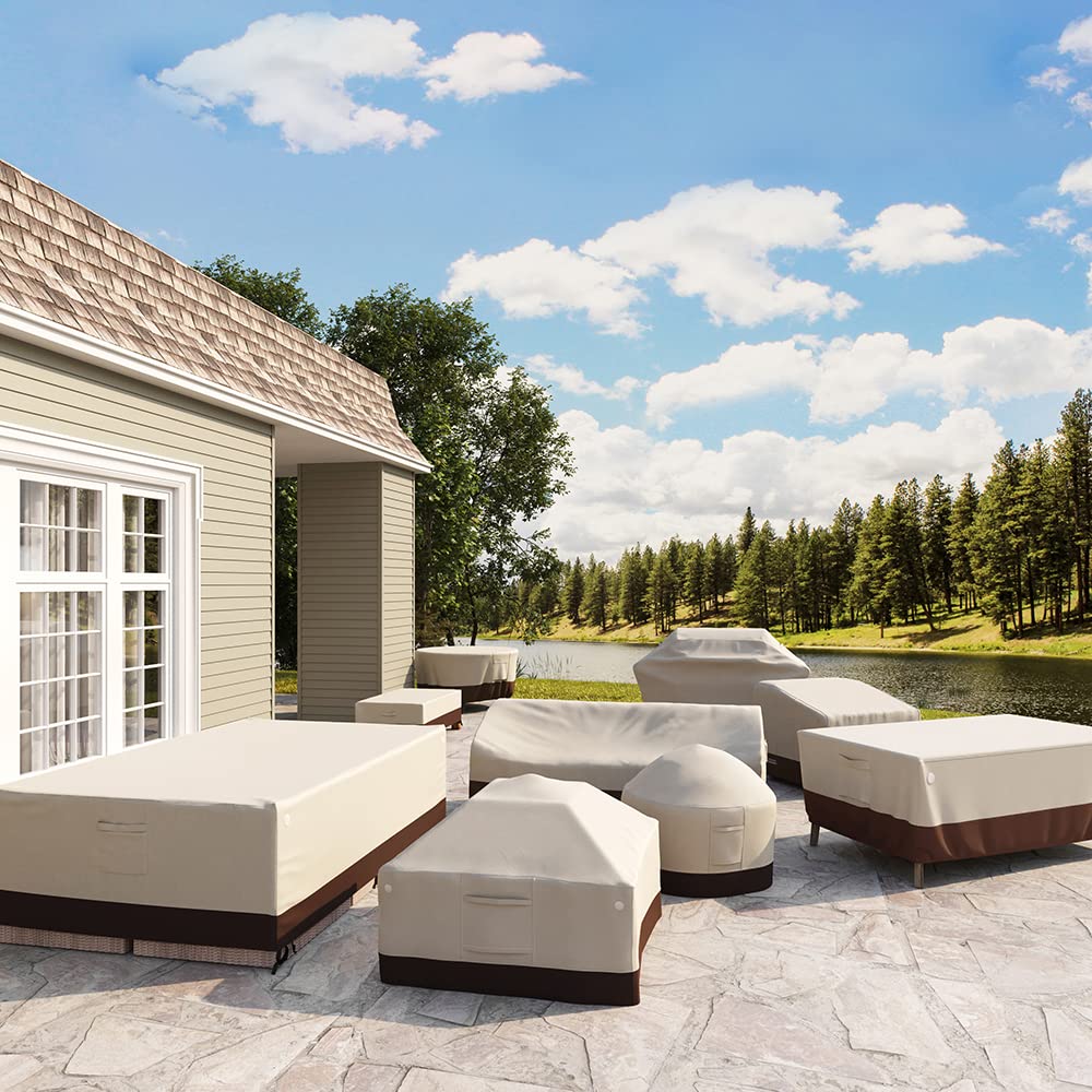 Tuyeho 126 x 64 x 28 Inch Heavy Duty Waterproof Patio Furniture Cover - Durable Oxford Fabric Outdoor Sectional Sofa Set Protector, Weather Resistant for All Seasons (Beige & Brown) - Perfect for Backyard, Deck, Garden & Poolside Furniture Protection