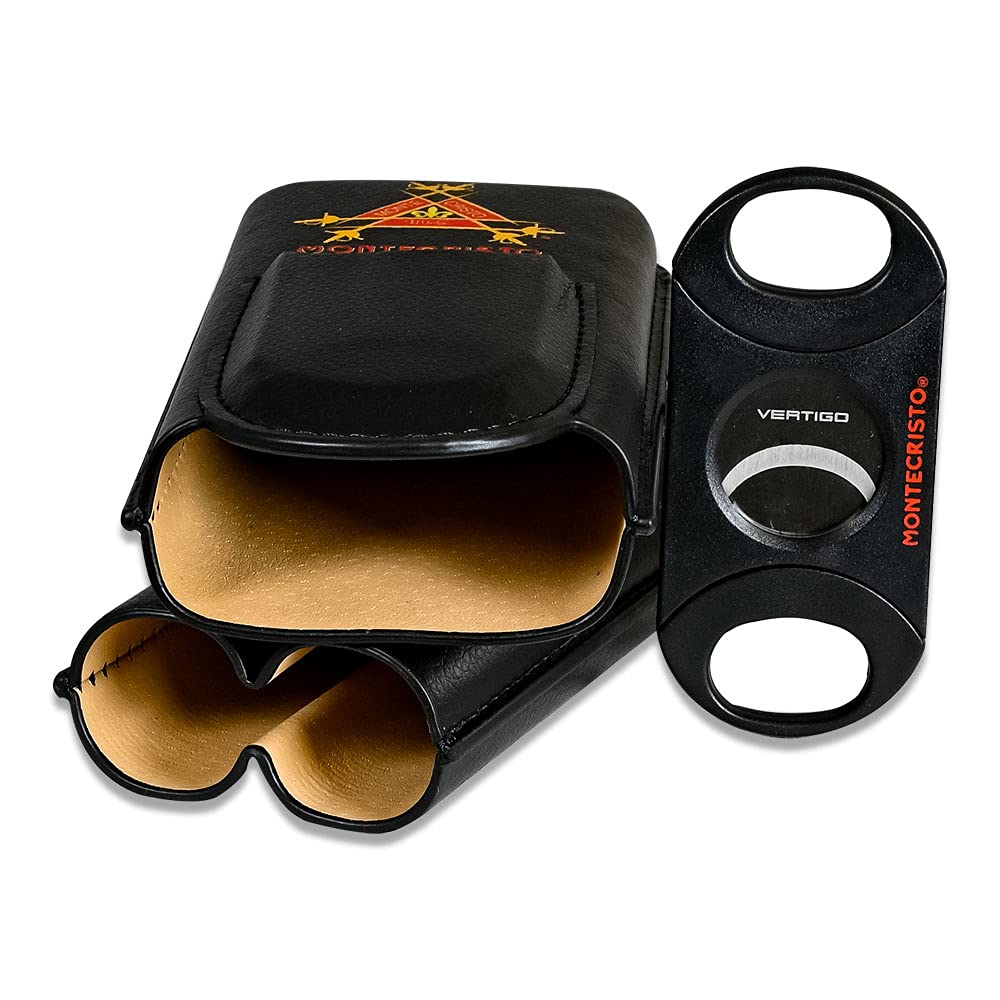 Premium Montecristo Cigar Case & Stainless Steel Cutter Gift Set - Luxury Cigar Accessories for Men, Travel & Special Occasions