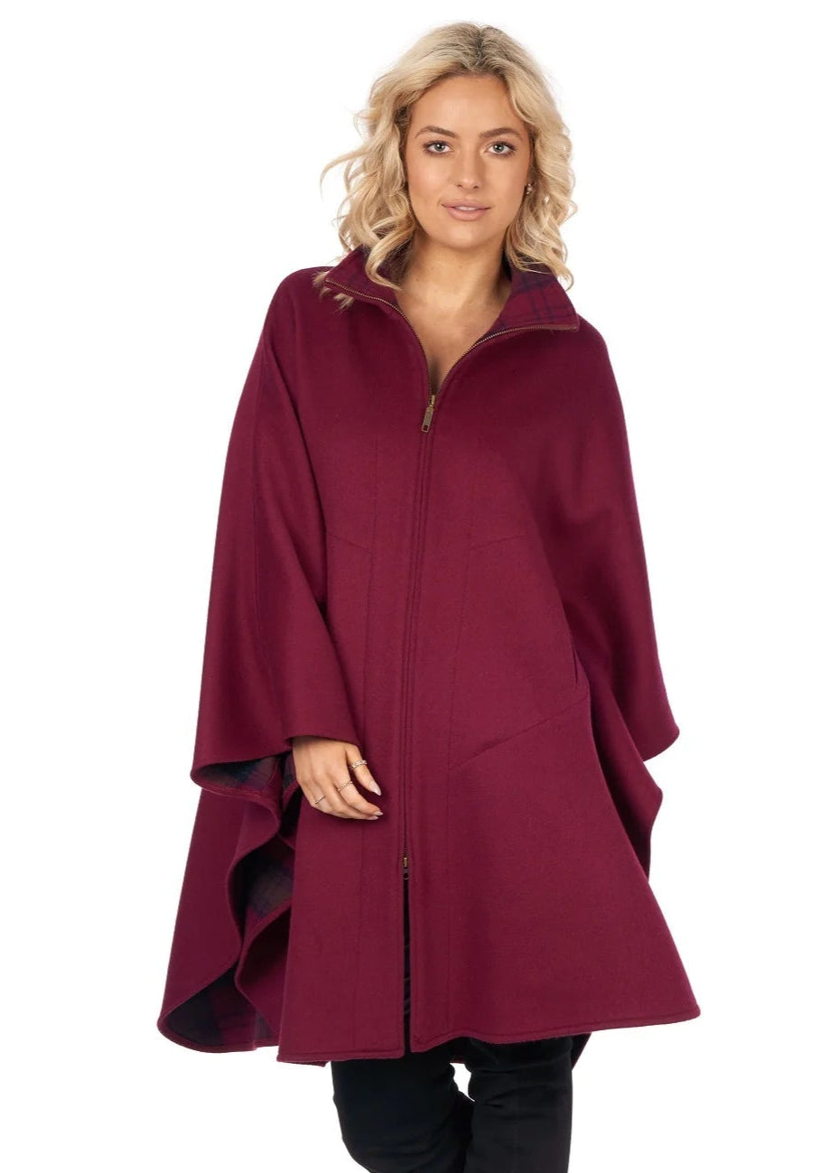 Jimmy Hourihan Claret Zippered Cape - Stylish Waterproof Hooded Cape for Women, Perfect for Outdoor Adventures, Rainy Days & Fashion Events