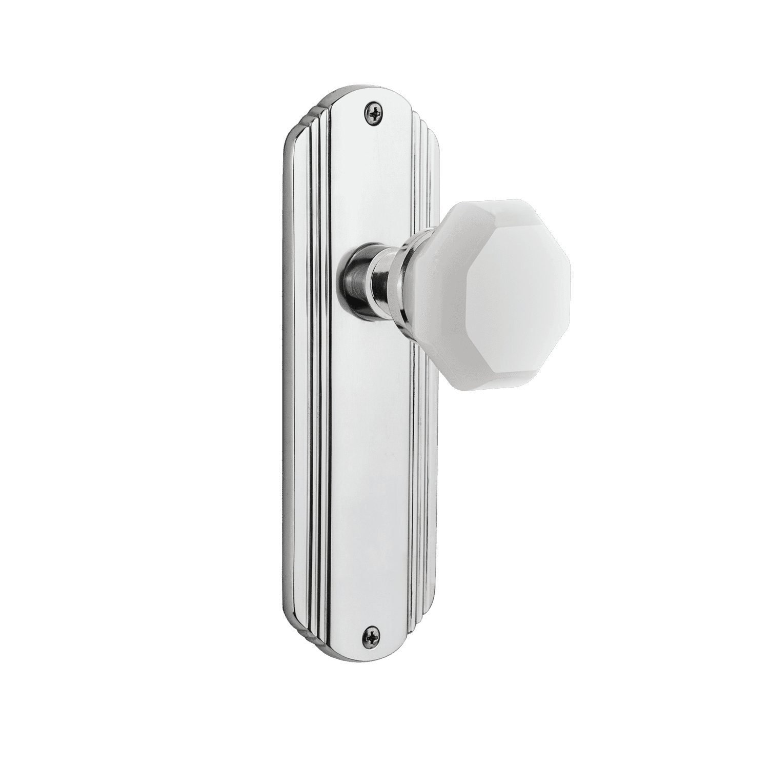 Decorative Long Cabinet Plate with White Waldorf Knob in Bright Chrome Finish - Perfect for Kitchen Cabinets, Bathroom Vanities & Furniture Drawers