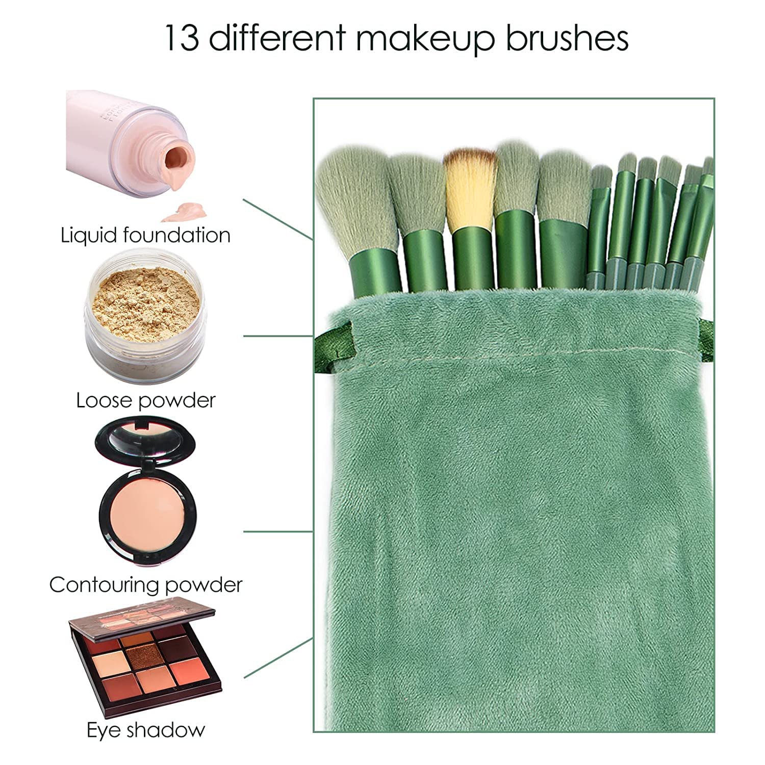 Premium 13-Piece Clefairy Makeup Brush Set - Synthetic Kabuki, Eyeshadow & Eyeliner Brushes for Blending, Powder & Blush | Travel-Friendly Cosmetic Brush Kit for Professional & Everyday Makeup Application