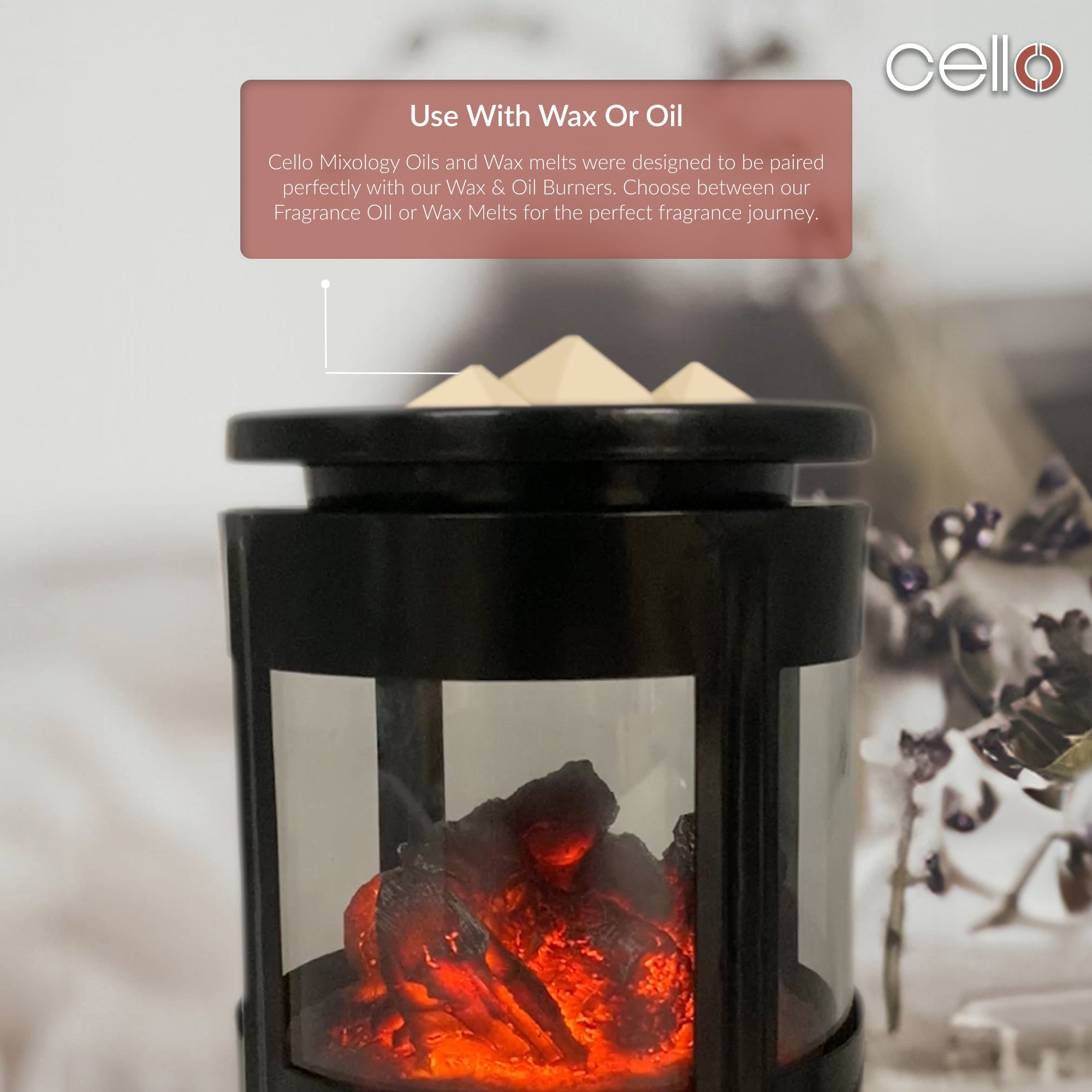 Cello Flickering Embers Electric Wax Melt Burner - Flameless Scented Wax Warmer for Home, Office & Spa Aromatherapy