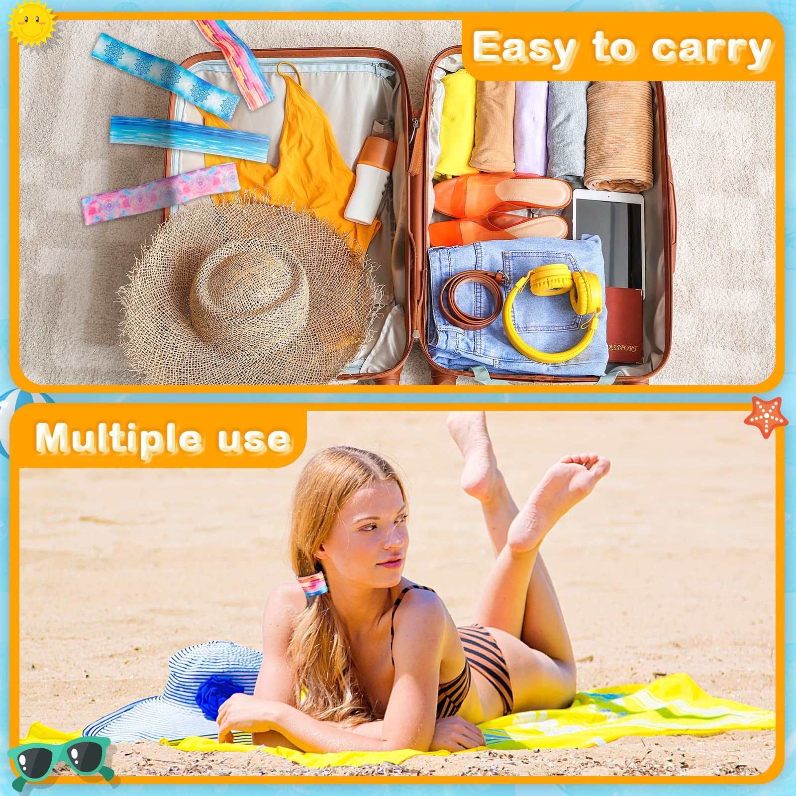 8-Pack Large Elastic Towel Bands for Beach Chairs - 15.75
