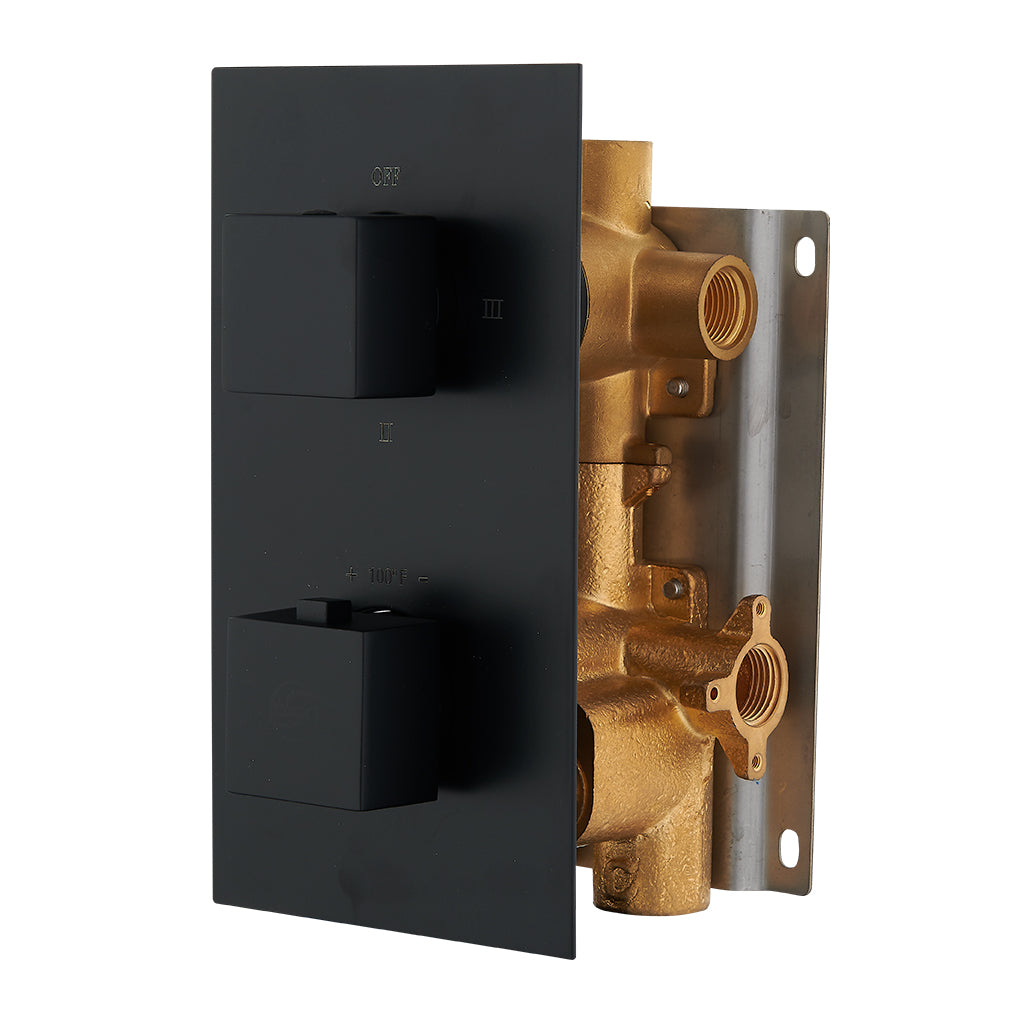 DAX 1054 SQ BL Square Concealed Valve Thermostatic Mixer with 2/3 Function Diverter - Matte Black Finish for Bathroom & Shower Faucet Installation