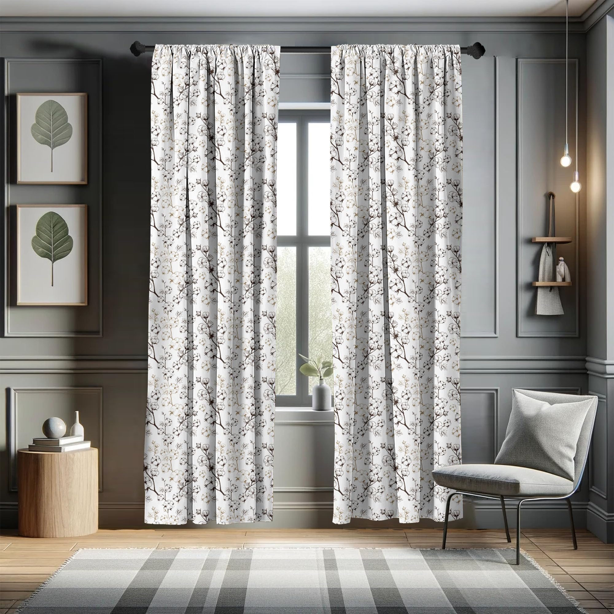 Ambesonne Farmhouse Botanical Window Curtains - Fluffy Plant Outline Nature Print Lightweight 2-Panel Set with Rod Pocket (28