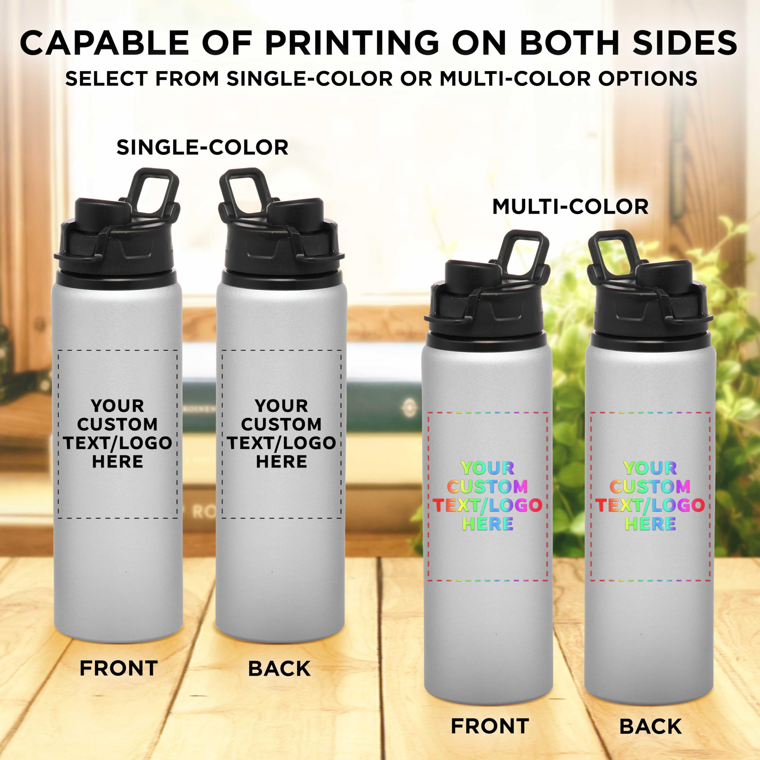 Custom 25oz Aluminum Water Bottles with Snap Lids - Bulk Pack of 50 Personalized Reusable Drinkware - Ideal for Gym, Hiking, Cycling & School - Silver - Perfect for Corporate Gifts, Team Events & Eco-Friendly Promotions