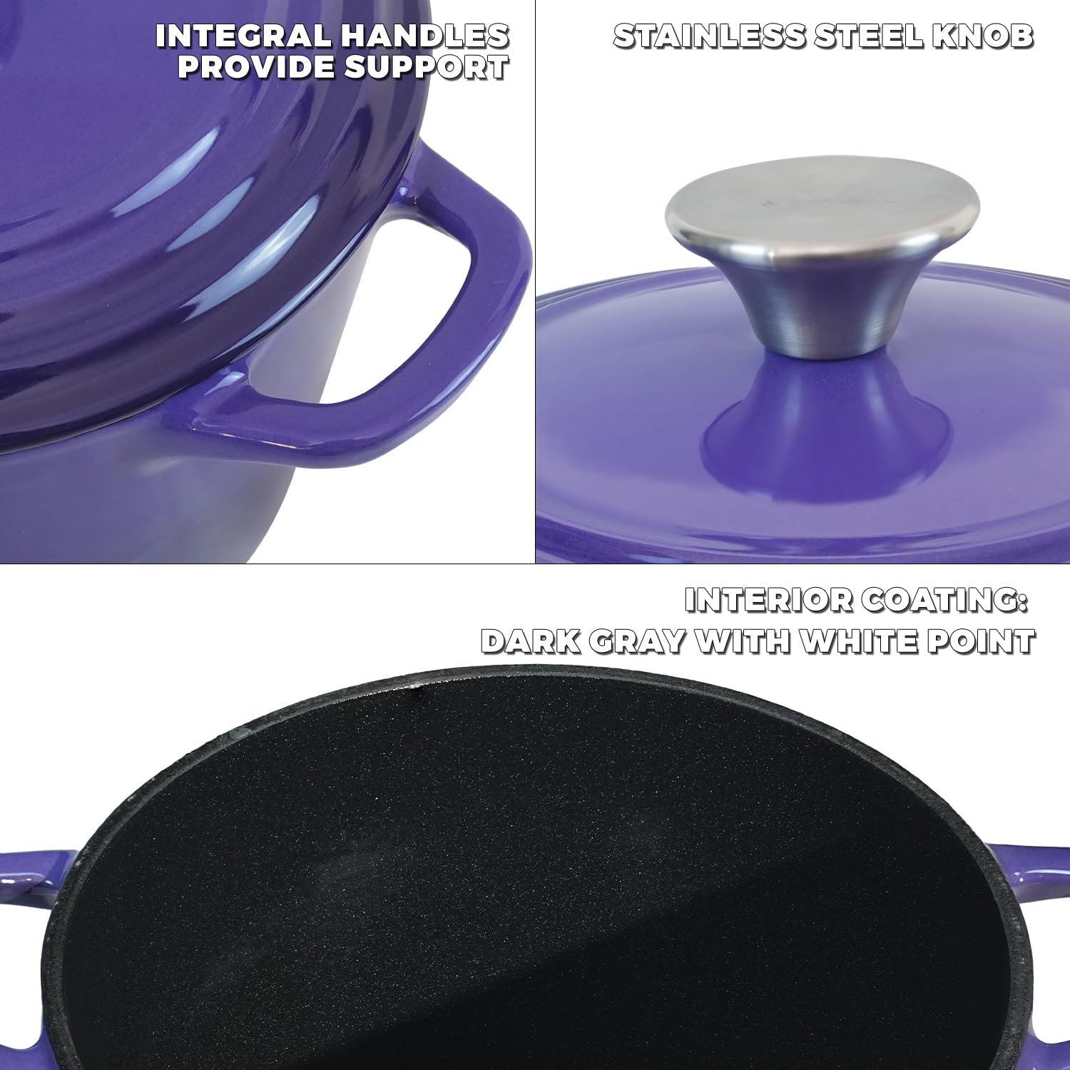 1.8 qt Purple Enameled Cast Iron Dutch Oven with Lid - Perfect for Bread Baking, Rice Cooking & Stews - Heavy Duty Oven Safe Pot with Handles for Stovetop, Oven & Camping Use