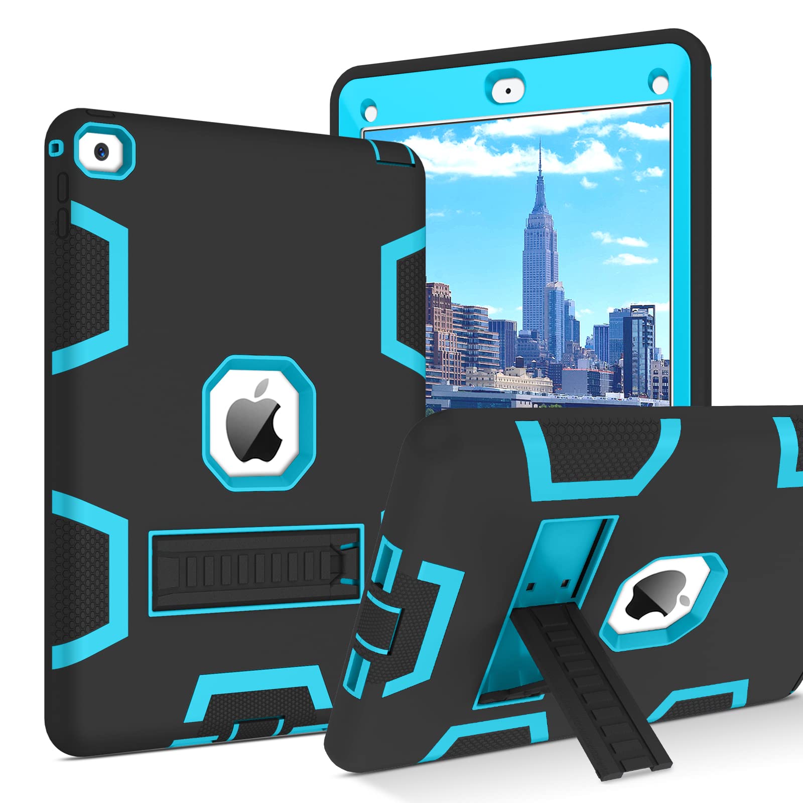 BENTOBEN iPad Air 2 Case (2nd Generation) - 3-in-1 Heavy Duty Shockproof Protective Cover with Kickstand for Kids, Women & Men - Compatible with iPad Air 2 A1566/A1567 (2014 Model) - Black/Blue - Perfect for Home, School & Travel Use