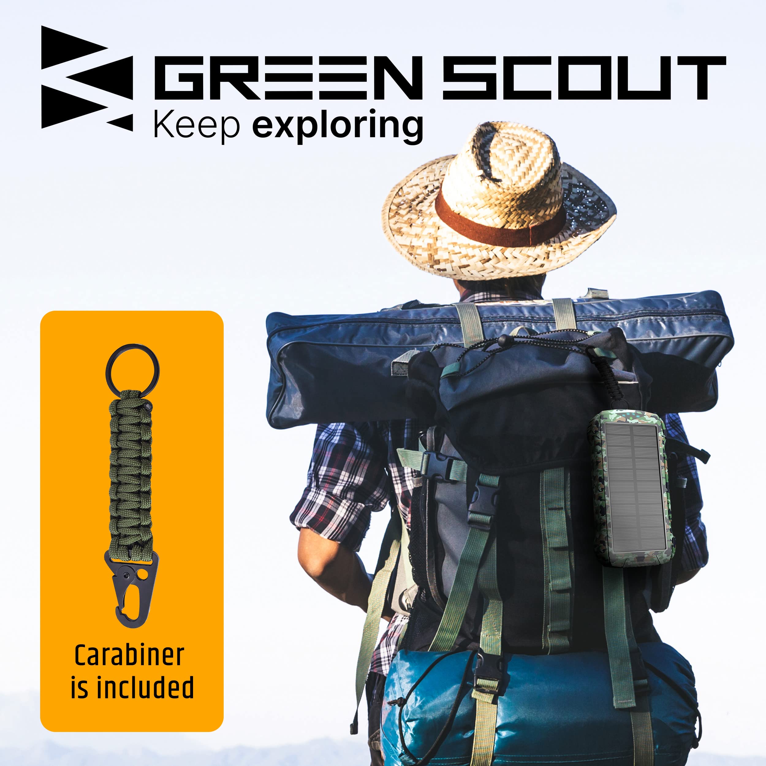 20000mAh Solar Charger Power Bank - 4 Outputs USB C Fast Charging & Qi Wireless Portable Charger with LED Flashlight | Compatible with iPhone, Android Phones | Perfect for Outdoor Camping, Hiking, Emergency Power (Green Camouflage)