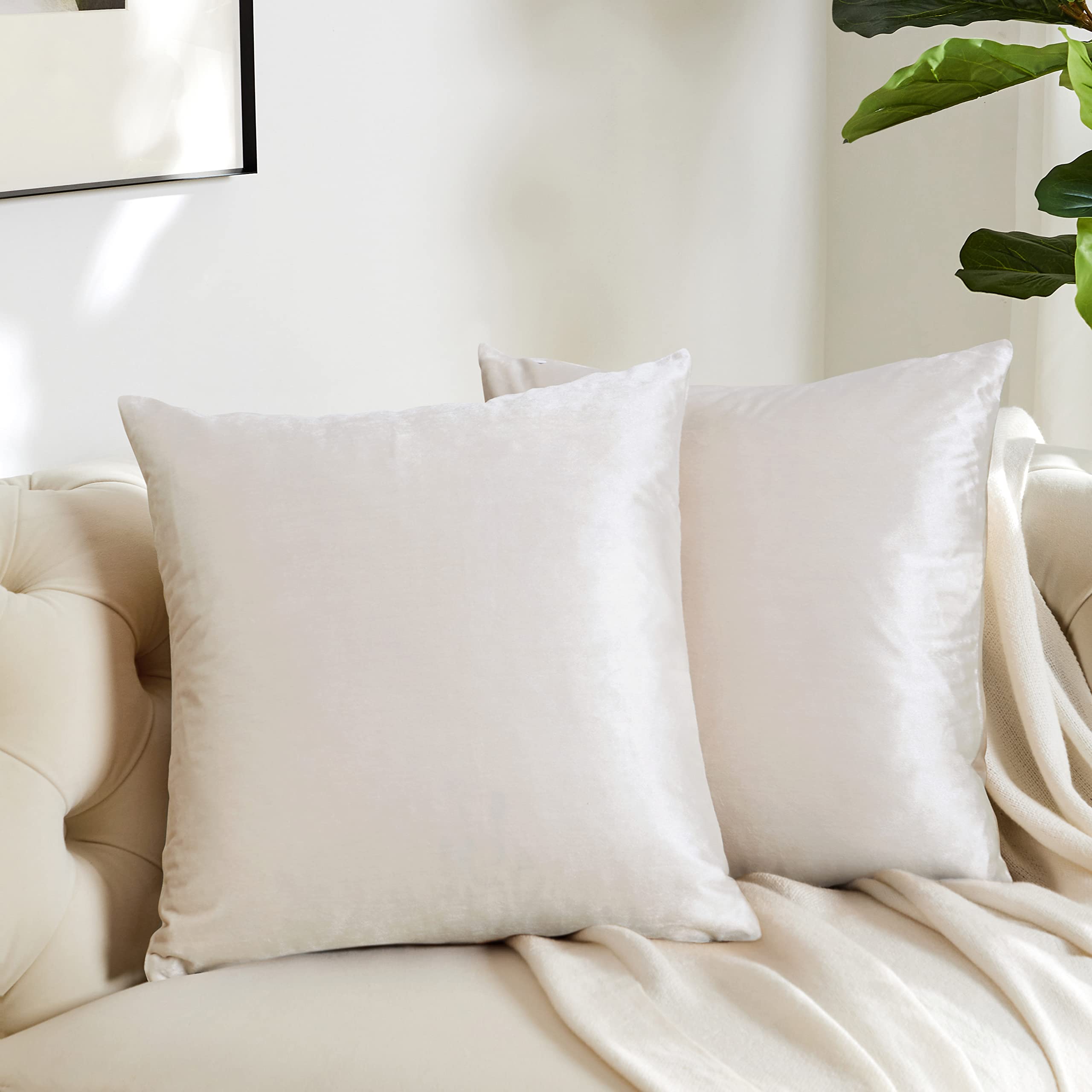 GIGIZAZA 26x26 Inch Decorative Throw Pillow Covers Set of 2 - Soft Velvet Square Couch Pillow Covers for Sofa, Bed, Living Room - Ivory Boho Chic Home Decor Cushions