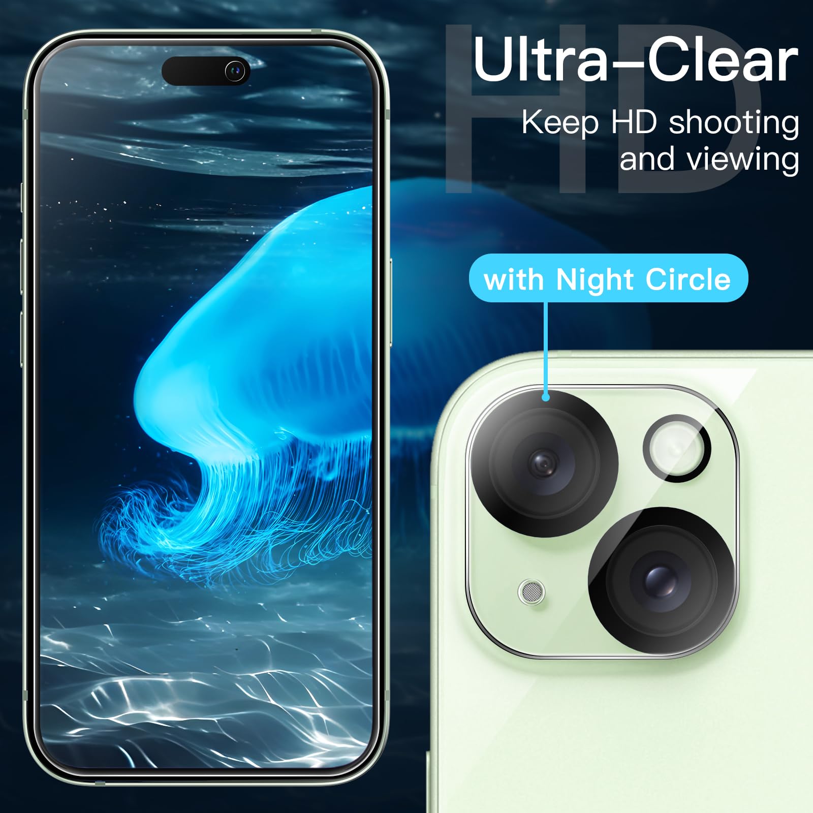 JETech 5-in-1 Matte Protective Case for iPhone 15 Plus 6.7-Inch | 2-Pack Tempered Glass Screen Protectors + Camera Lens Protector | Shockproof Translucent Back Cover (Green) - Perfect for Everyday Use, Travel & Outdoor Activities