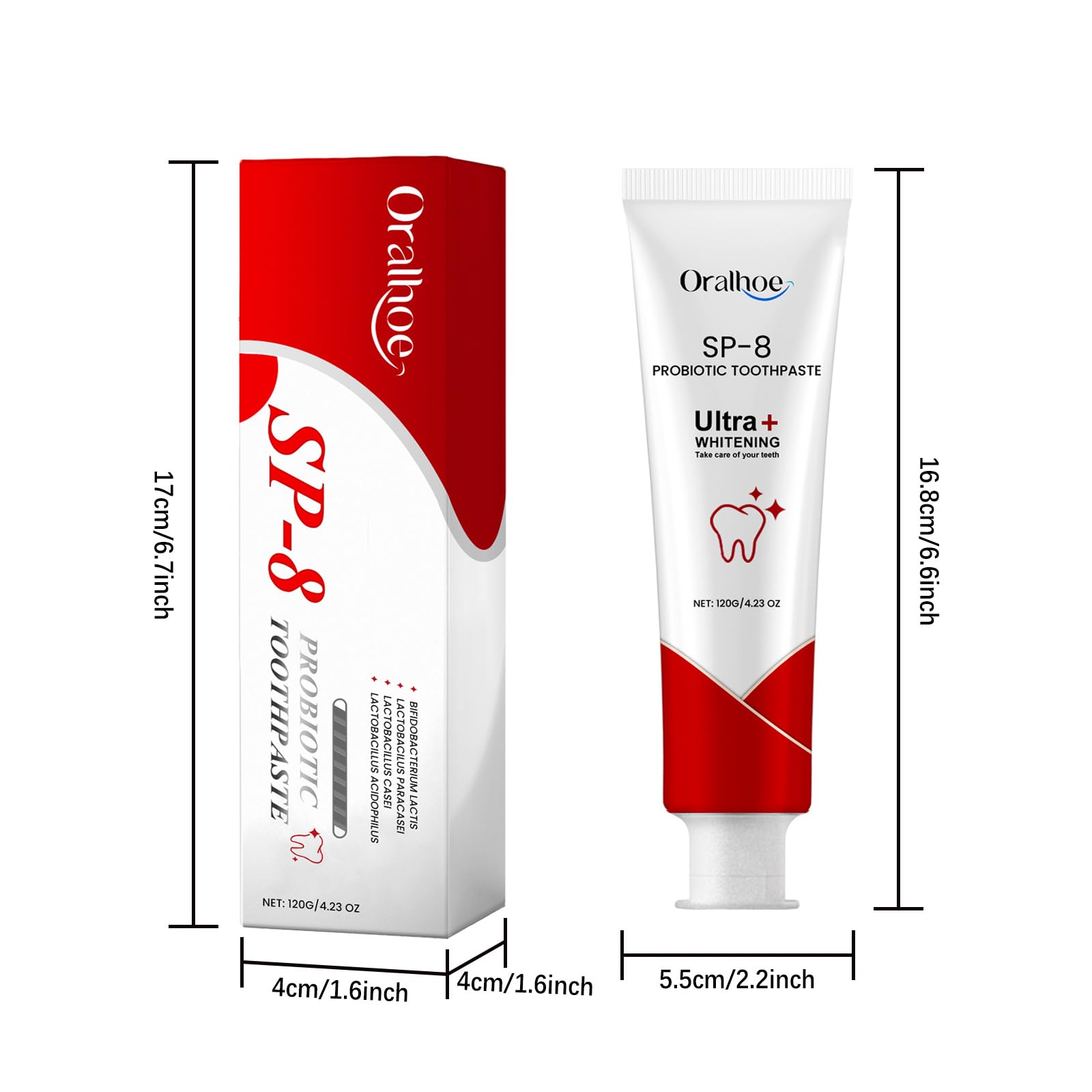 SP-8 Probiotic Whitening Toothpaste for Healthy Gums & Fresh Breath - Natural Non-Fluoride Mint Toothpaste (4.23oz) - Ideal for Daily Oral Care & Sensitive Teeth