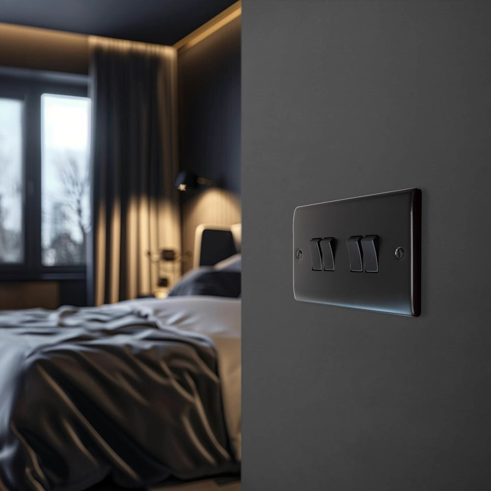 BG Nexus Metal Matt Black 4G 2W Light Switch NFB44 - Modern Electrical Switch for Home & Office Lighting Control