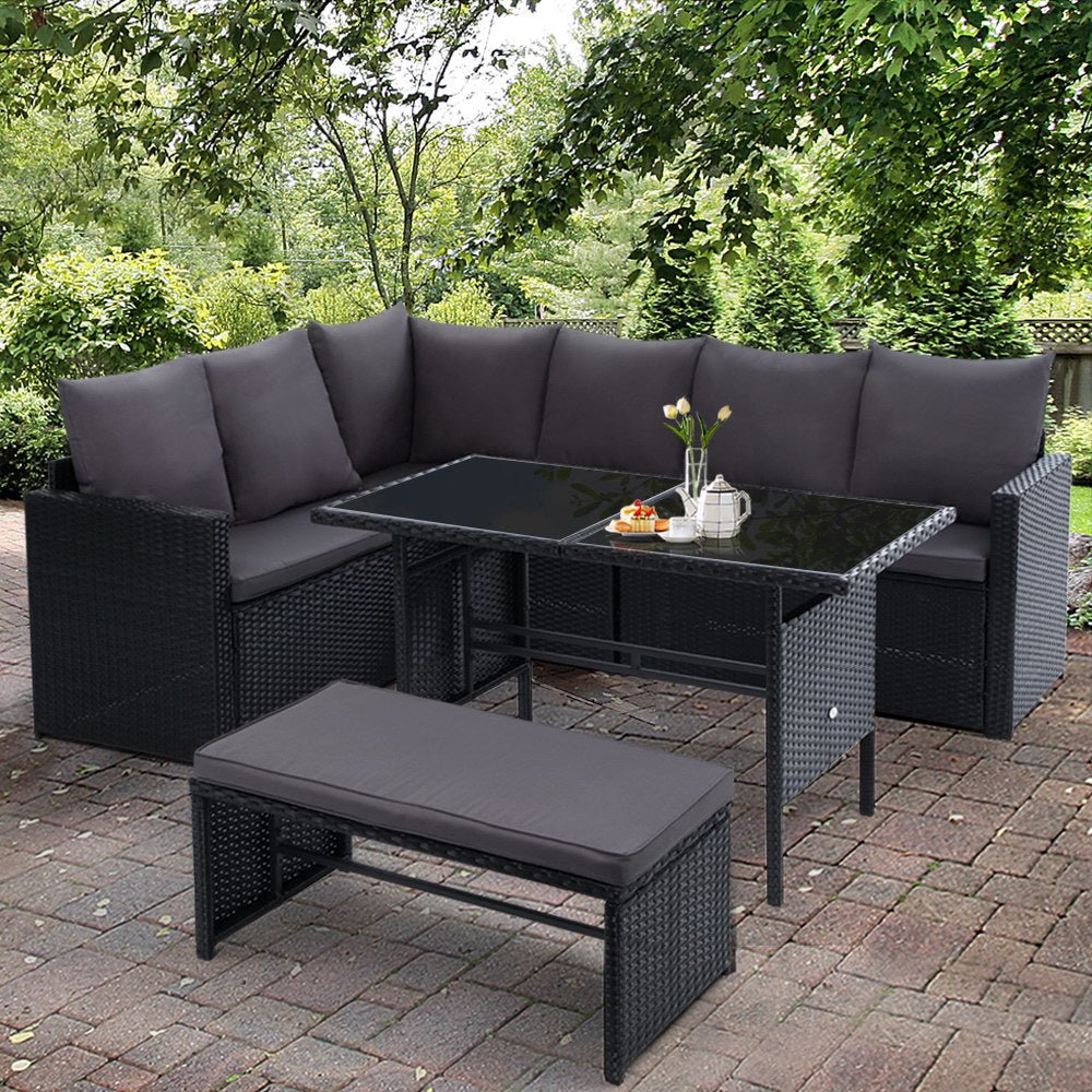 8-Piece Black Wicker Outdoor Patio Furniture Set - Durable Rattan Lounge Seating for Garden, Poolside, and Backyard Relaxation