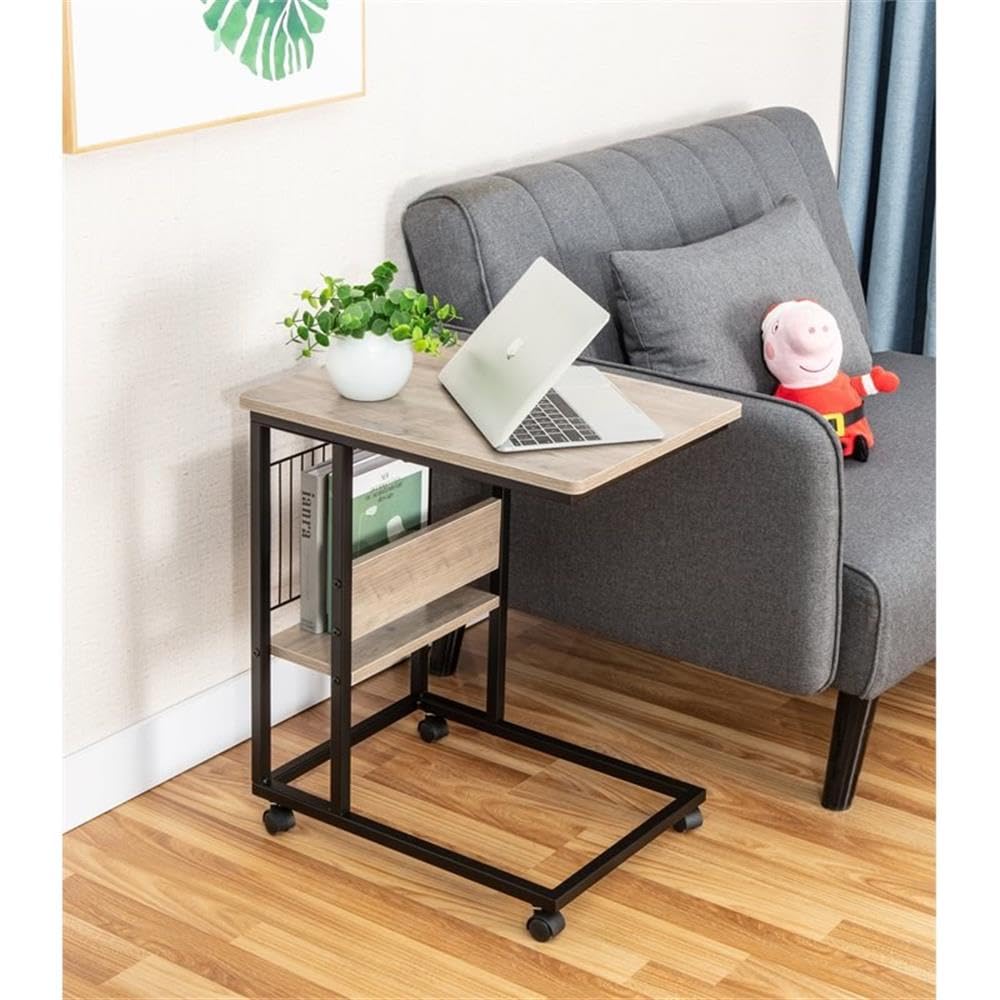 JJS Side End C Table with Magazine Holder - Slim Sofa & Couch Table for Small Spaces, Snack Table That Slides Under Furniture, Smoky Grey - Perfect for Living Room, Bedroom & Office Use