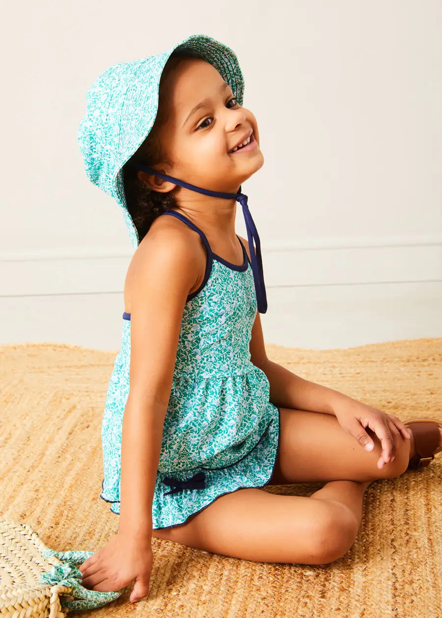 Adelaide Floral Print Bow Detail Two-Piece Swimsuit for Girls (2-10 Years) | Green Bathing Suit for Beach, Pool & Summer Vacation