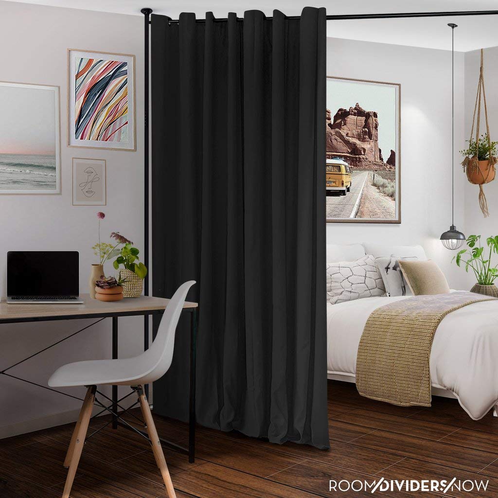Zenfinit Premium Heavyweight Room Divider Kit - 8ft Tall x 5-6.8ft Wide Freestanding Partition Curtain in Dark Chocolate | Soundproof Privacy Screen for Bedroom, Office & Studio | Easy Setup Room Divider Wall