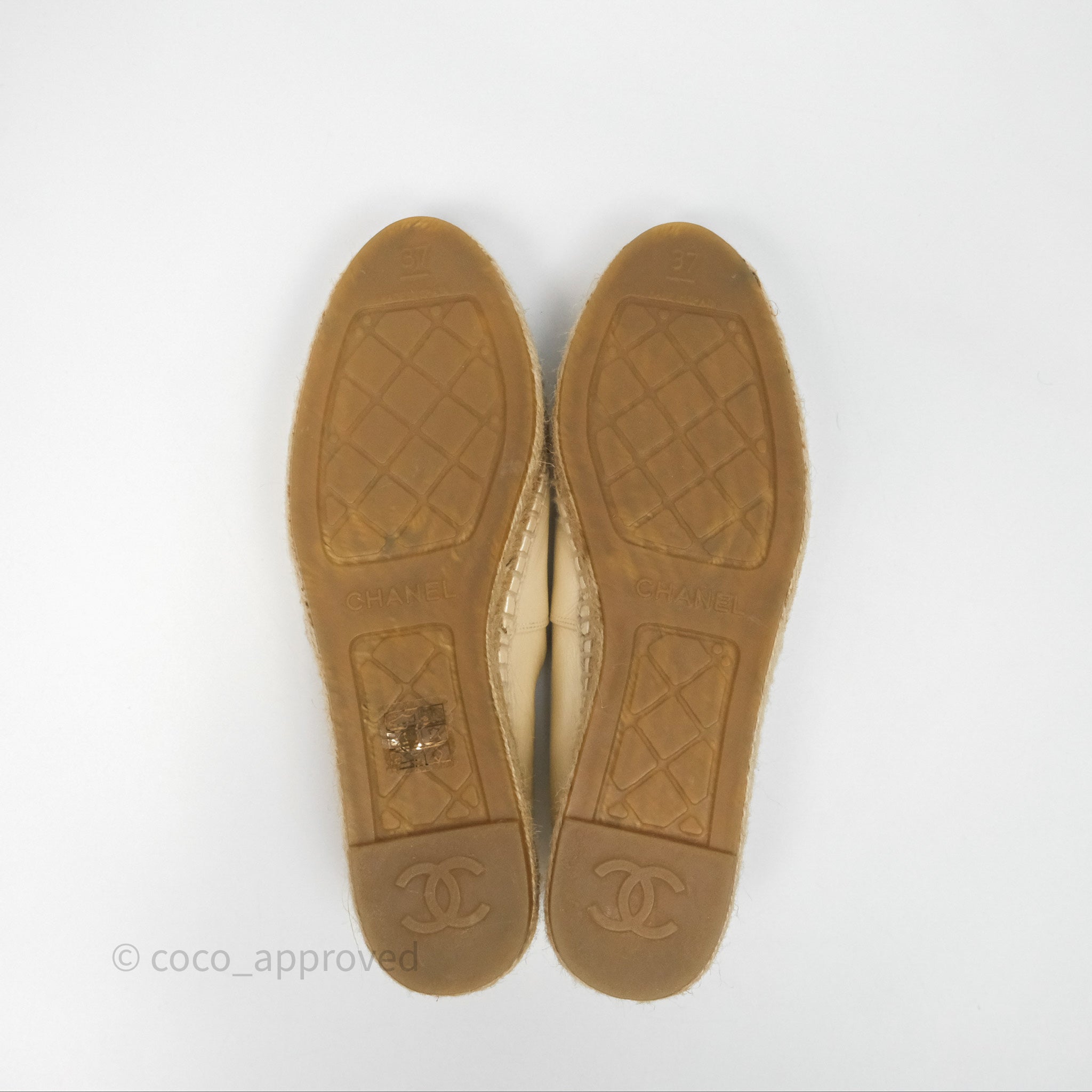 Chanel CC Logo Leather Espadrilles Flats - Pearly Ivory & Black - Women's Size 37 [EU 37/US 7] - Luxury Designer Shoes for Casual Wear, Summer Outfits & Fashionable Occasions