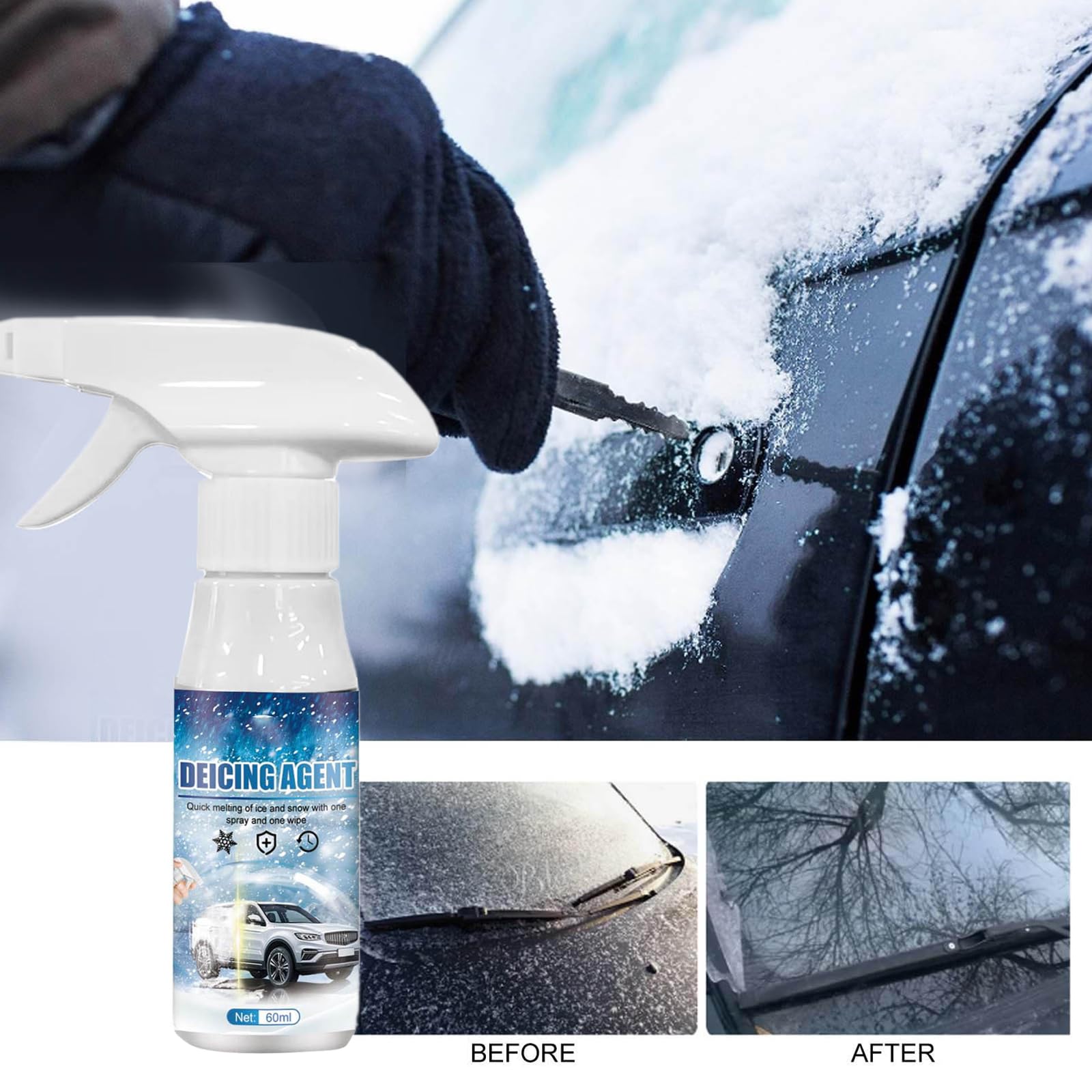 Fast-Acting Car Windshield Deicer Spray - Quick Melting Ice & Snow Remover for Locks, Windows, Wipers & Mirrors (2-Pack, 2 fl oz) | Winter Car Care & Emergency Roadside Use