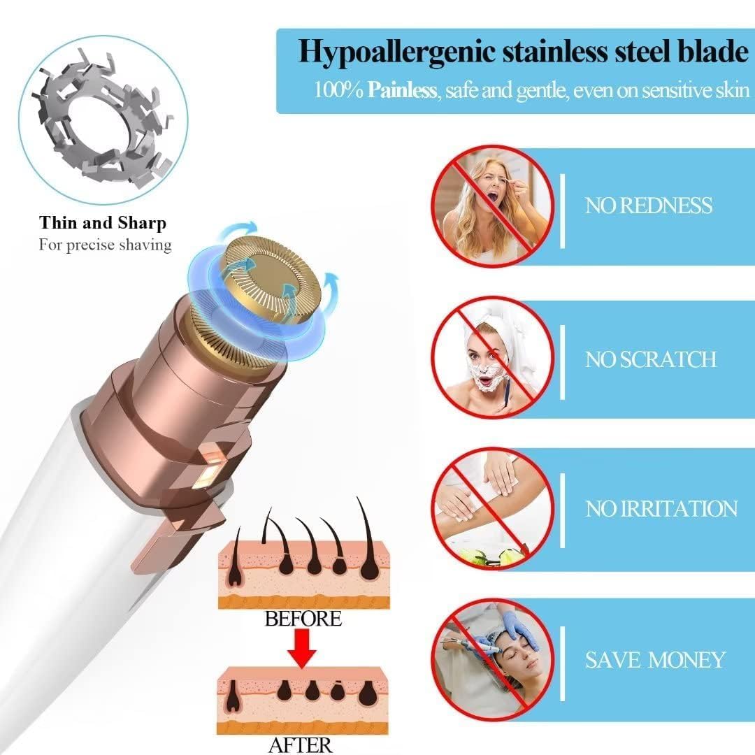2-in-1 Rechargeable Eyebrow Trimmer & Facial Hair Remover for Women - Professional Hair Removal Machine with Replaceable Heads & LED Indicator - Perfect for Eyebrow Shaping, Upper Lip & Peach Fuzz Removal at Home or Travel
