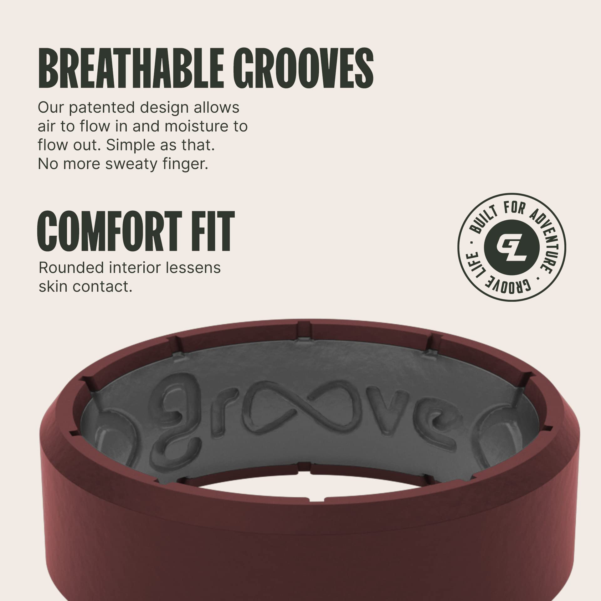 Groove Life Edge Silicone Ring for Men - Breathable Rubber Wedding Band with Unique Design, Comfort Fit & Lifetime Warranty | Perfect for Active Lifestyles, Gym, Swimming & Outdoor Adventures