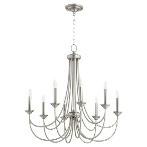Quorum International Brooks 8-Light Candle Chandelier in Satin Nickel Finish (Model 6250-8-65) - Elegant Silver Dining Room Lighting Fixture for Formal Dining Rooms, Foyers & Luxury Bedrooms
