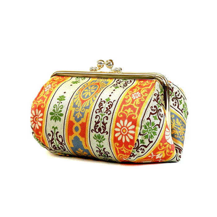 Nishijin Woven Floral Small Pouch - Handmade in Kyoto Japan | Cosmetic & Makeup Organizer | Japanese Gamaguchi Style | Travel Toiletry Bag | Stationery Pouch | Purse Insert | Perfect for Everyday Use, Gift Giving & Japanese Culture Lovers