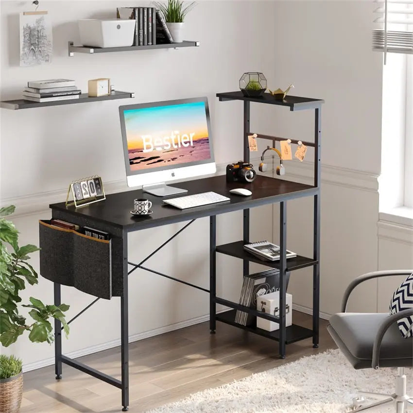 Bestier 44 Inch Gaming Desk with LED Lights - Ergonomic PC Computer Desk for Small Spaces, Perfect for Gaming, Streaming & Home Office Setup