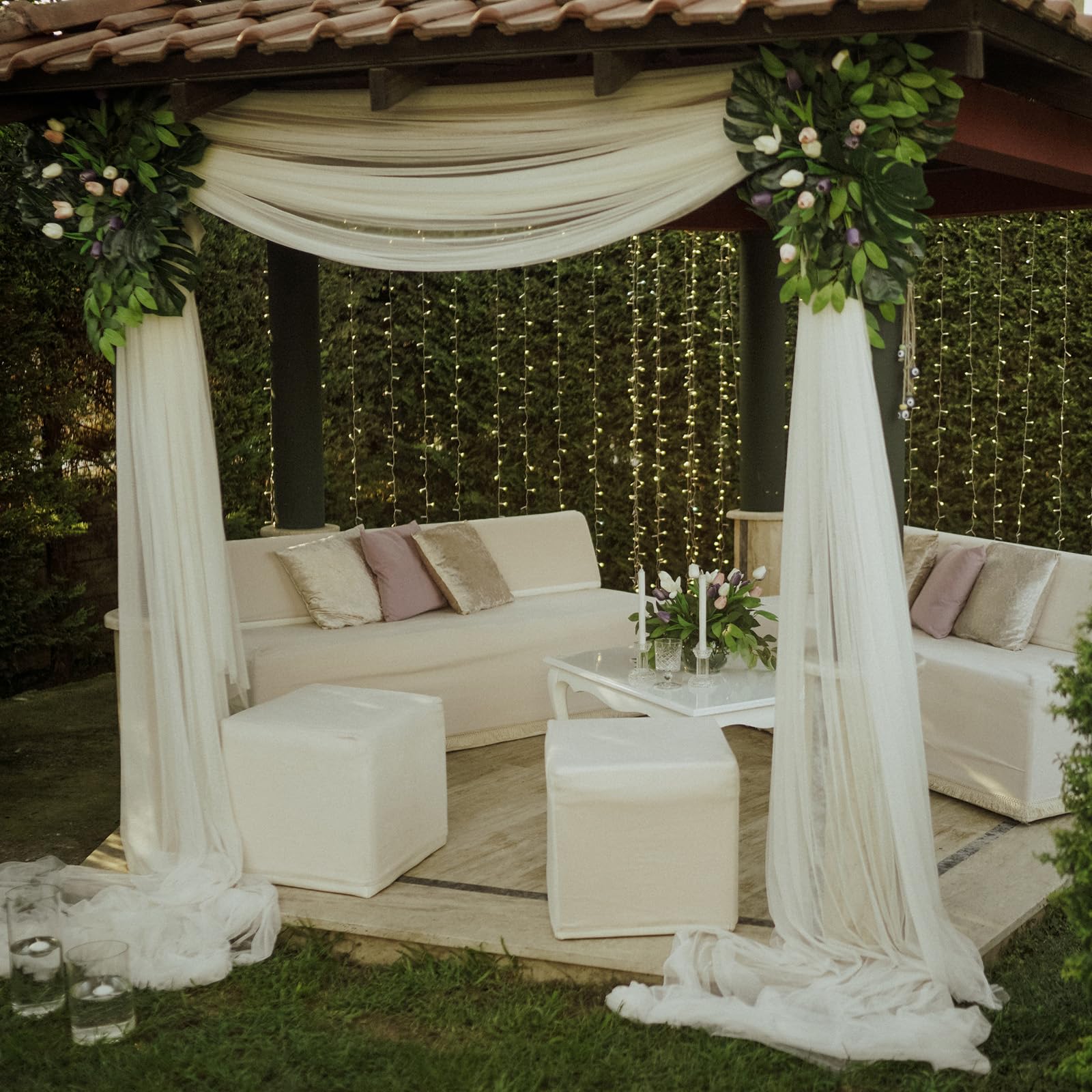 32ft Ivory Organza Table Runner - Sheer Scarf Swags & Gauze Valance for Rustic Wedding Arch Drapes, Bridal Shower & Party Decorations | Perfect for Wedding Aisle, Banquet Hall & Home Decor