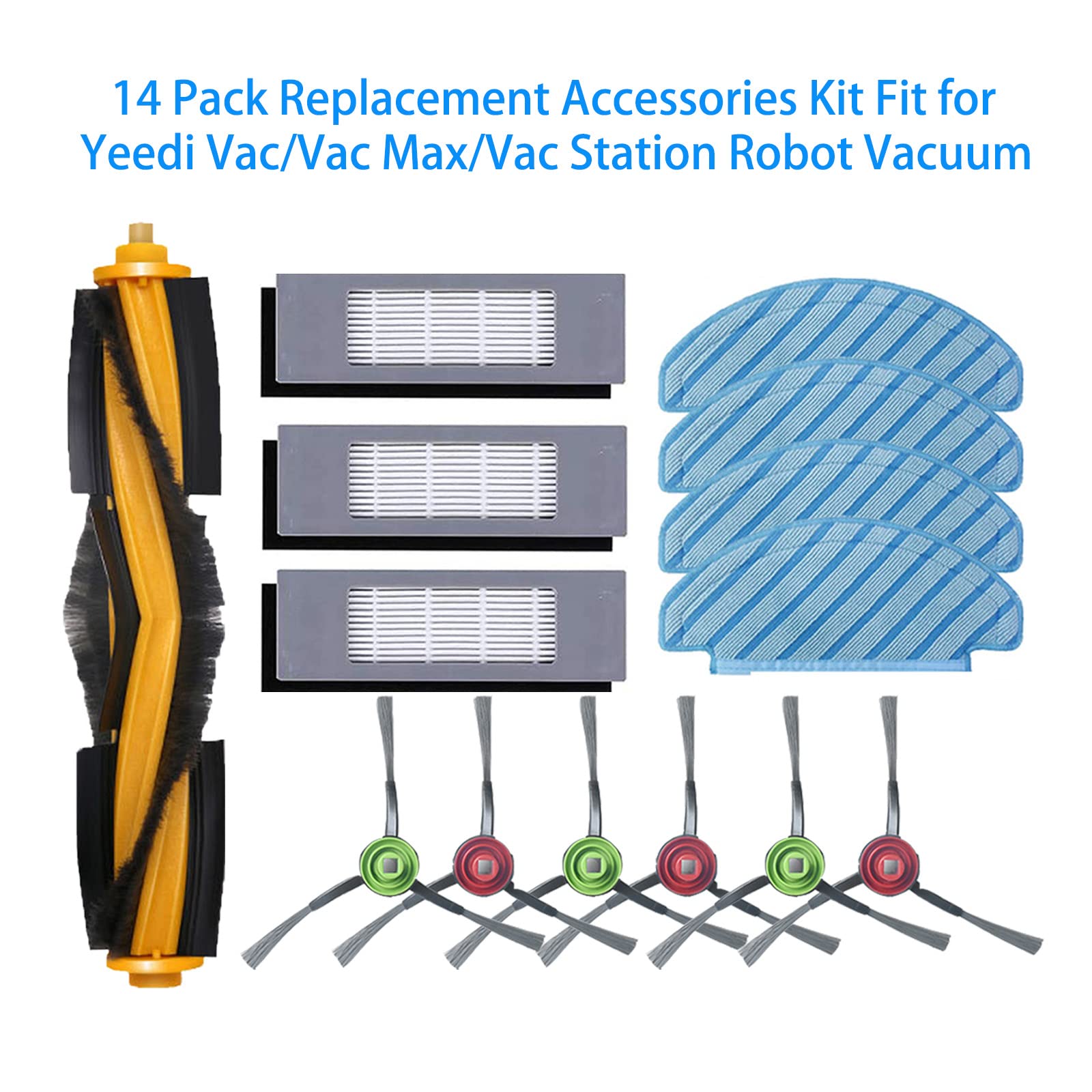 Yeedi Vac 2 Pro/Vac/Vac Max/Vac Station Robot Vacuum Accessories Kit - 14-Piece Replacement Parts Set for Cleaning & Maintenance - Perfect for Home, Office & Pet Hair Removal