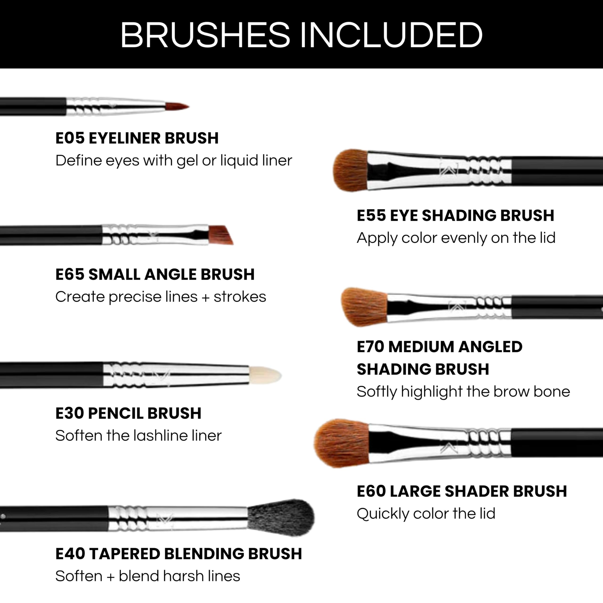 Sigma Beauty 7-Piece Basic Eye Makeup Brush Set - Premium Synthetic Fiber Brushes with Durable Handles for Eyeliner, Eyeshadow & Eyebrows | Professional Makeup Tools for Beginners & Artists | Perfect for Daily Use, Travel & Makeup Kits