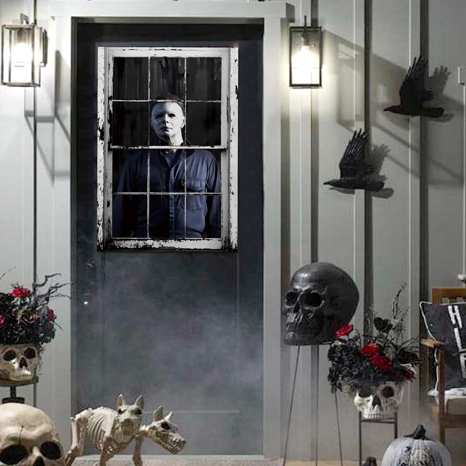 Michael Myers Halloween Polyester Curtain - 47'' x 32'' Spooky Window & Door Cover for Halloween Decorations, Scary Party Backdrop - Perfect for Haunted House, Horror Movie Nights & Halloween Party Decor