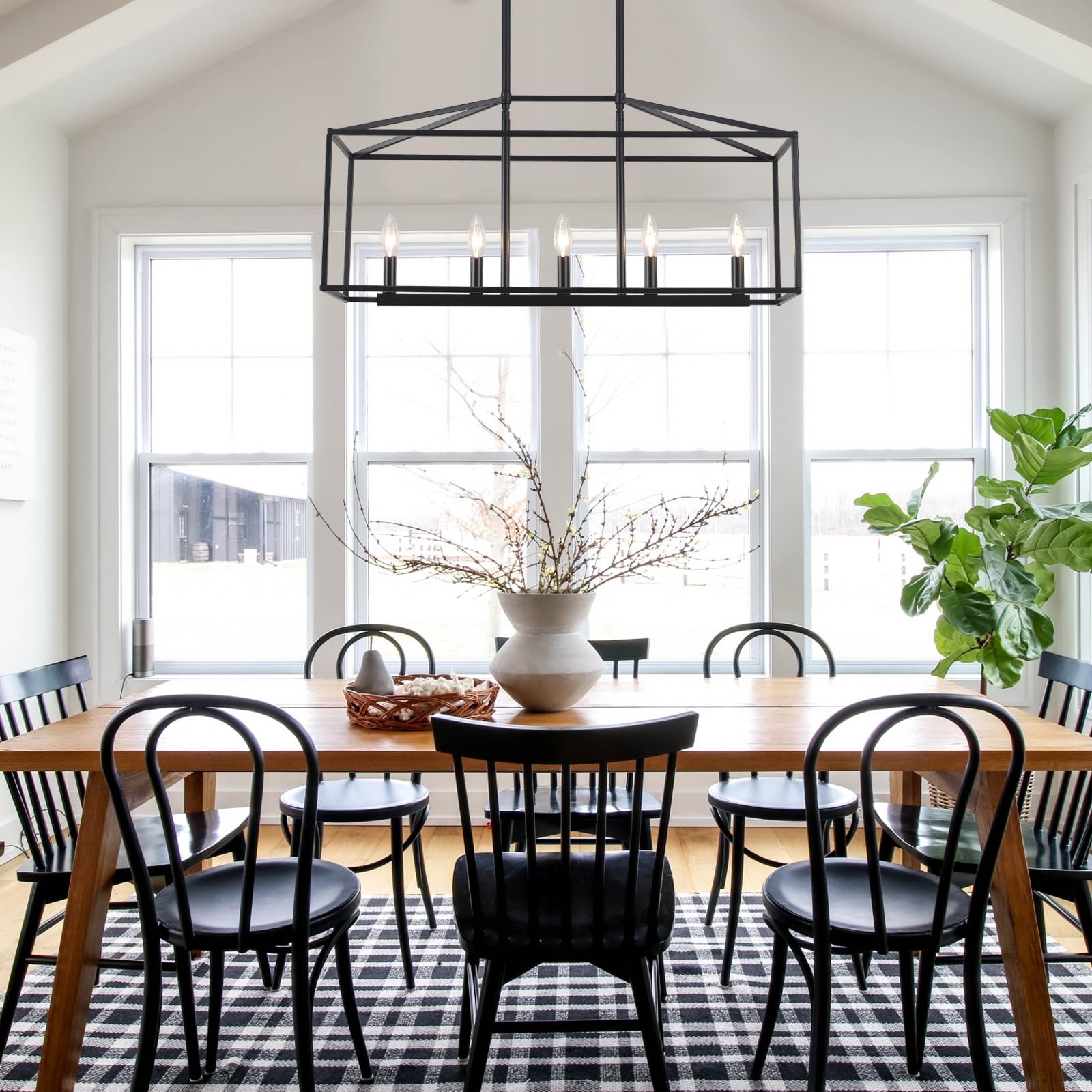 ALISADABOY Modern Black Rectangle Chandelier - 5-Light Linear Pendant Lighting for Farmhouse Dining Room, Rustic Kitchen Island & Living Room | Perfect Over Dining Table & Kitchen Counter