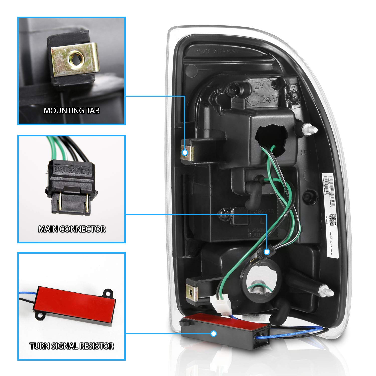 1997-2004 Dodge Dakota C-Type LED Tail Lights Brake Lamps Set - Black Halogen Replacement for Crew Cab (Passenger & Driver Side) | Durable Vehicle Light Assembly for Night Driving & Enhanced Safety