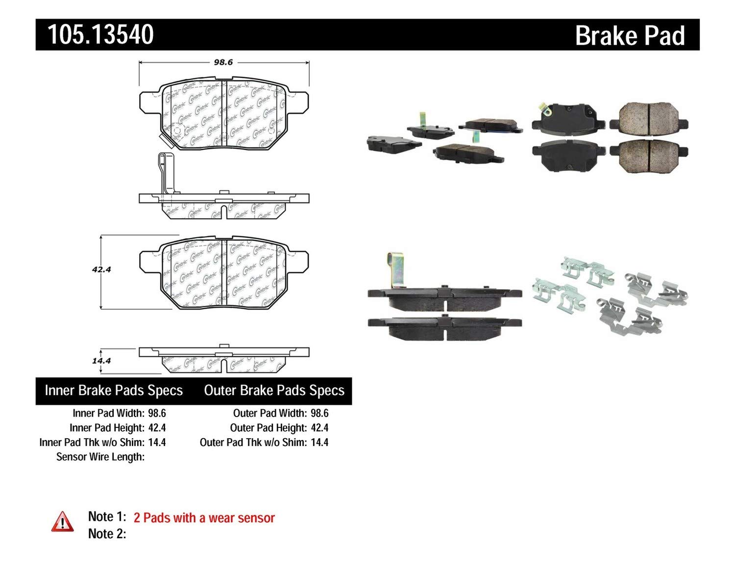 Centric FRONT and REAR Ceramic Brake Pads - 2 Complete Sets for Toyota Corolla, Matrix, Scion xB - Low Noise, High Performance Braking - Perfect for City Driving and Daily Commutes