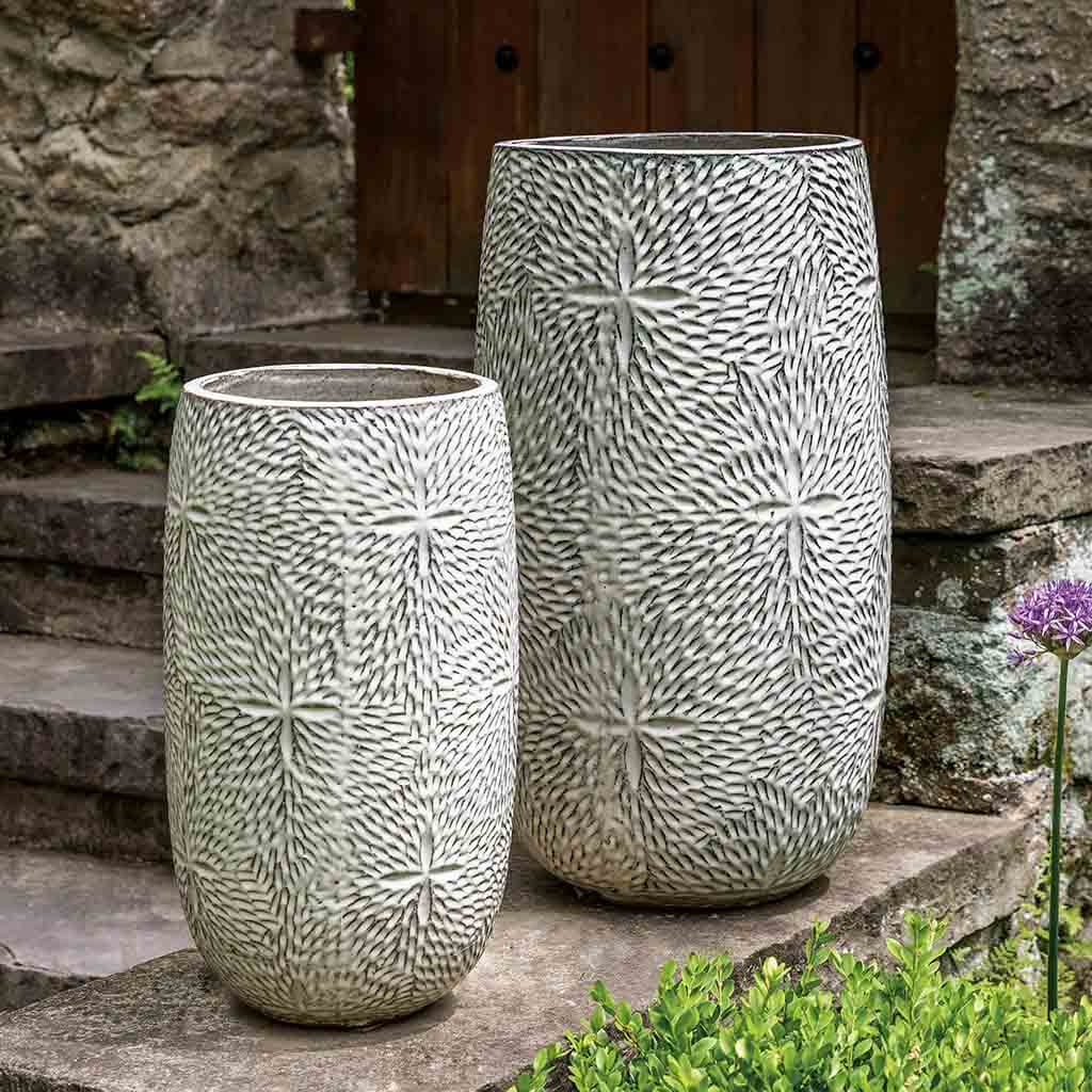 Campania International Sand Dollar Tall Planter Set of 2 - Cream Ceramic Flower Pots for Indoor Plants, Outdoor Garden Decor, Patio & Home Décor
